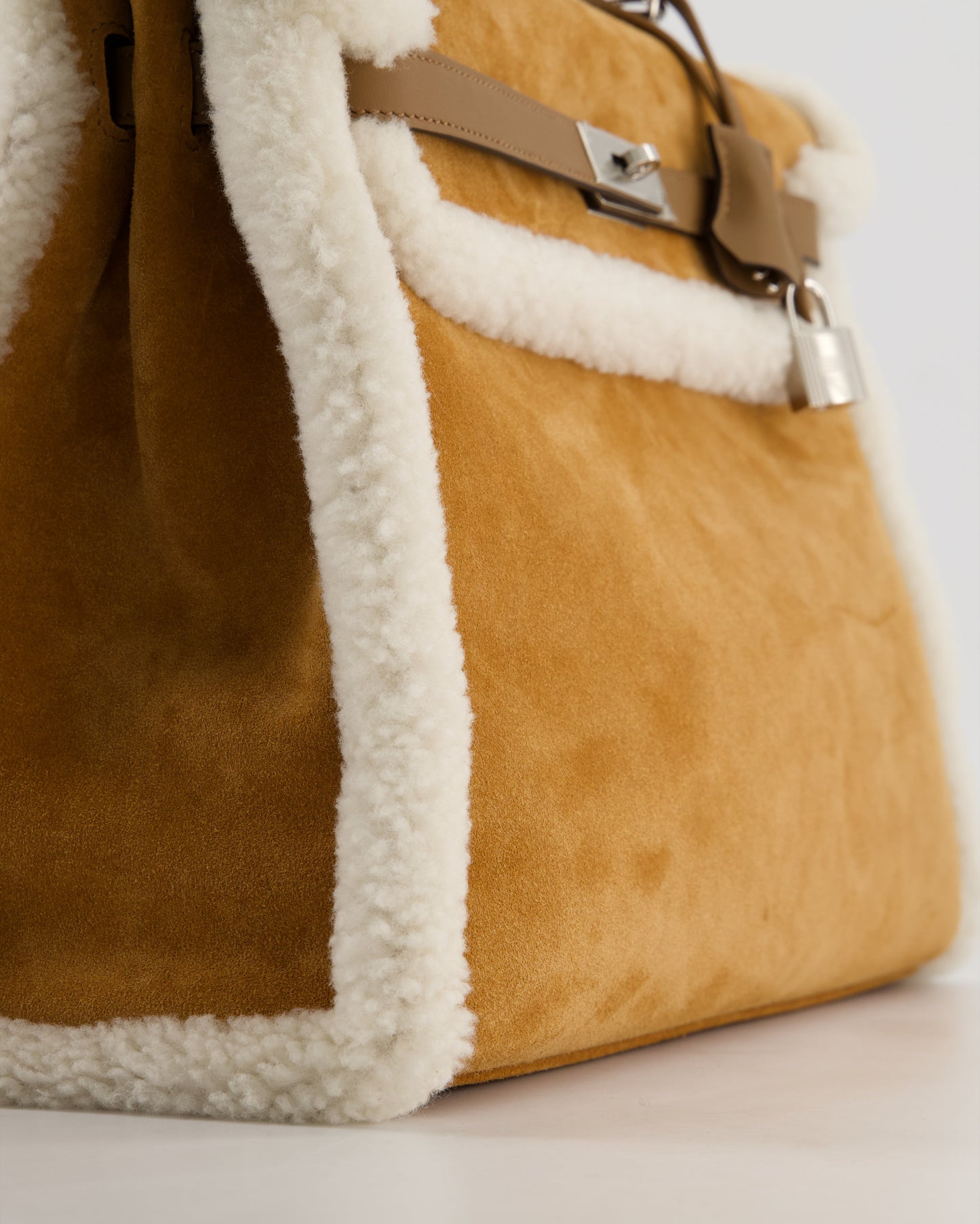 Hermes Kelly 35 Teddy Plush Grizzly Bag in Alezan Swift Leather, Ecru Plush & Chamois Grizzly Suede Leather with Palladium Hardware