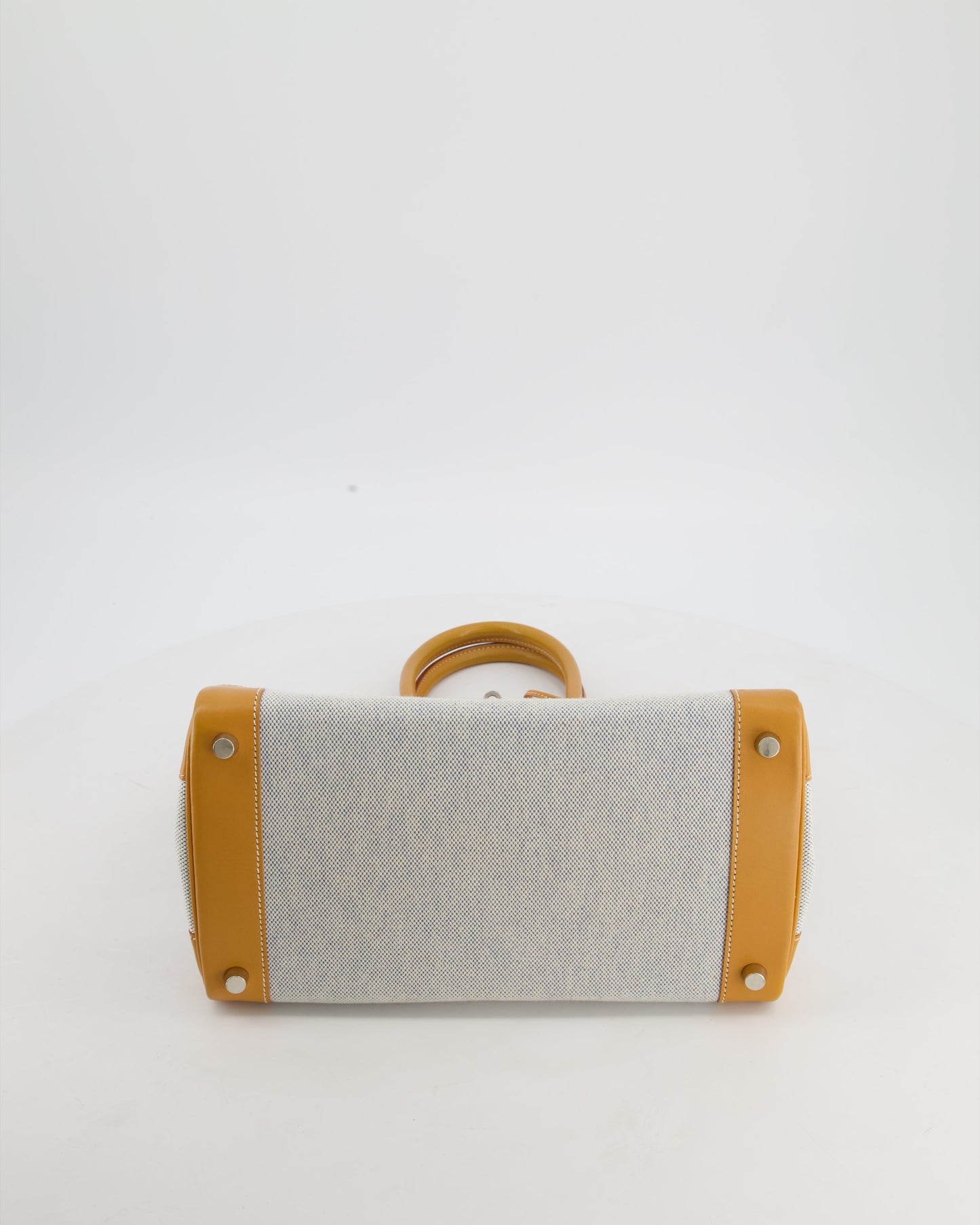 *RARE* Hermes Vintage Birkin 30 Retourne Toile Bag in Natural Sable Vache Naturelle Leather & Écru/Ciel Cross Toile Canvas with Palladium Hardware