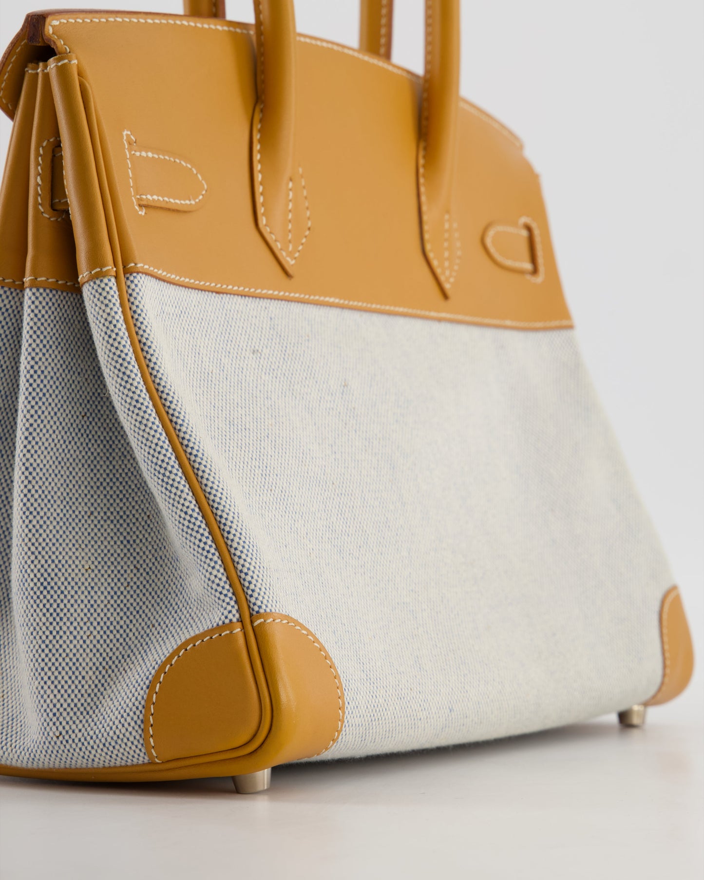 *RARE* Hermes Vintage Birkin 30 Retourne Toile Bag in Natural Sable Vache Naturelle Leather & Écru/Ciel Cross Toile Canvas with Palladium Hardware