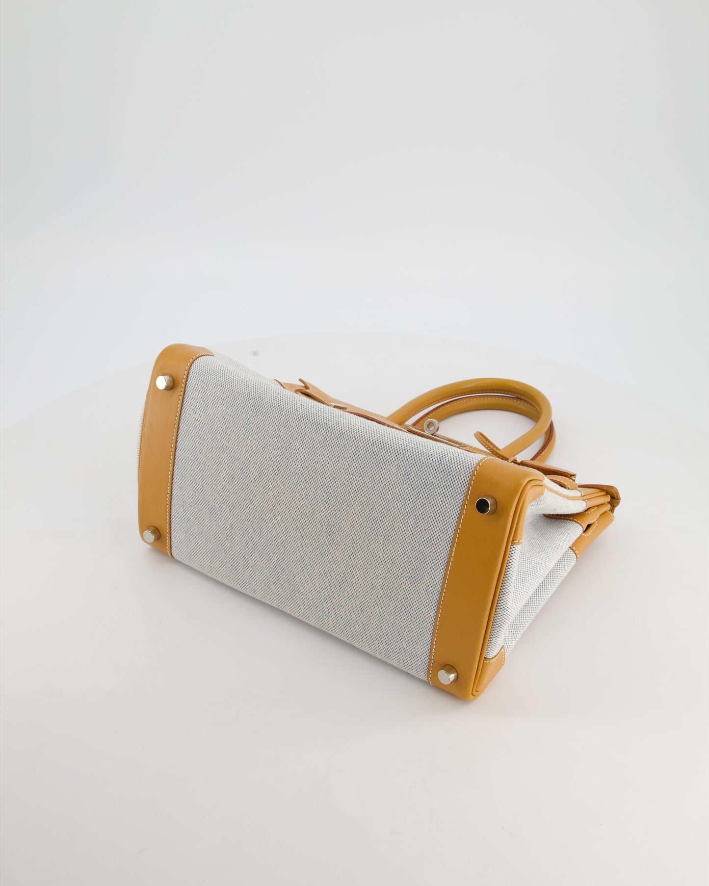*RARE* Hermes Vintage Birkin 30 Retourne Toile Bag in Natural Sable Vache Naturelle Leather & Écru/Ciel Cross Toile Canvas with Palladium Hardware