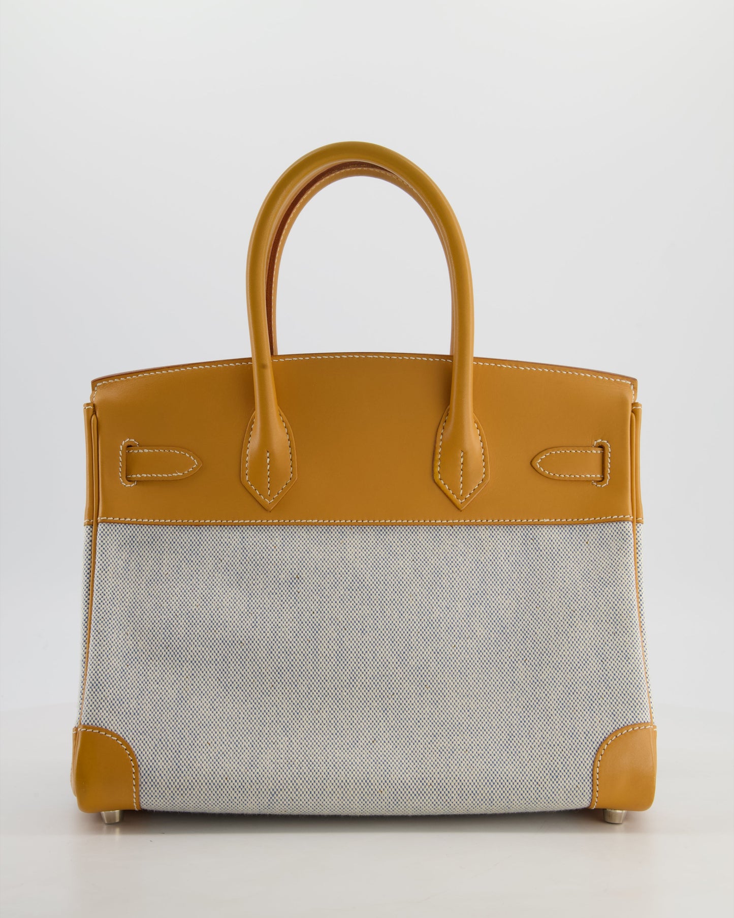 *RARE* Hermes Vintage Birkin 30 Retourne Toile Bag in Natural Sable Vache Naturelle Leather & Écru/Ciel Cross Toile Canvas with Palladium Hardware