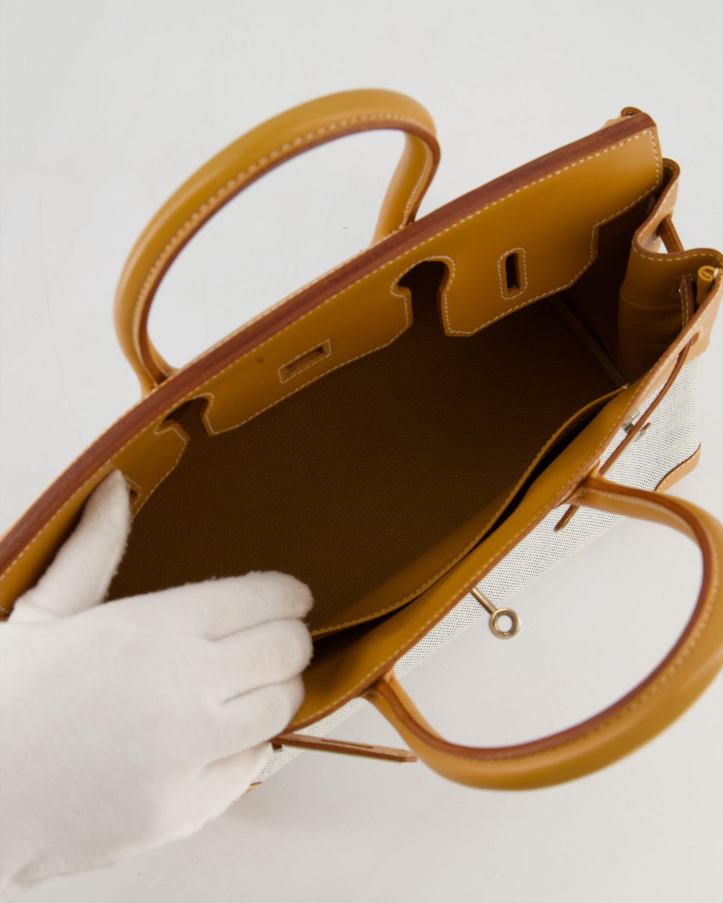 *RARE* Hermes Vintage Birkin 30 Retourne Toile Bag in Natural Sable Vache Naturelle Leather & Écru/Ciel Cross Toile Canvas with Palladium Hardware