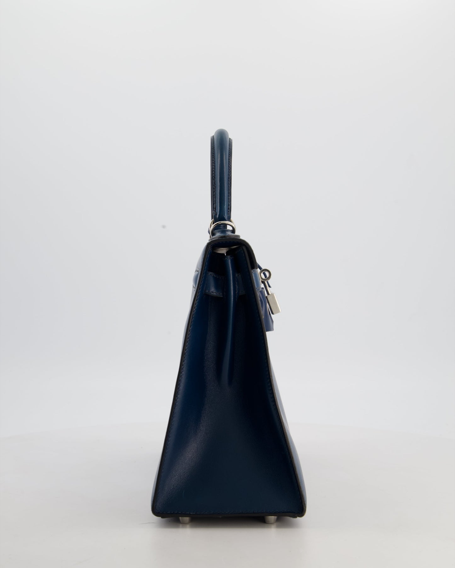 *VERY RARE* Hermes Kelly 28 Sellier Bag in Bleu De Prusse Box Calf Leather with Guilloche Palladium Hardware