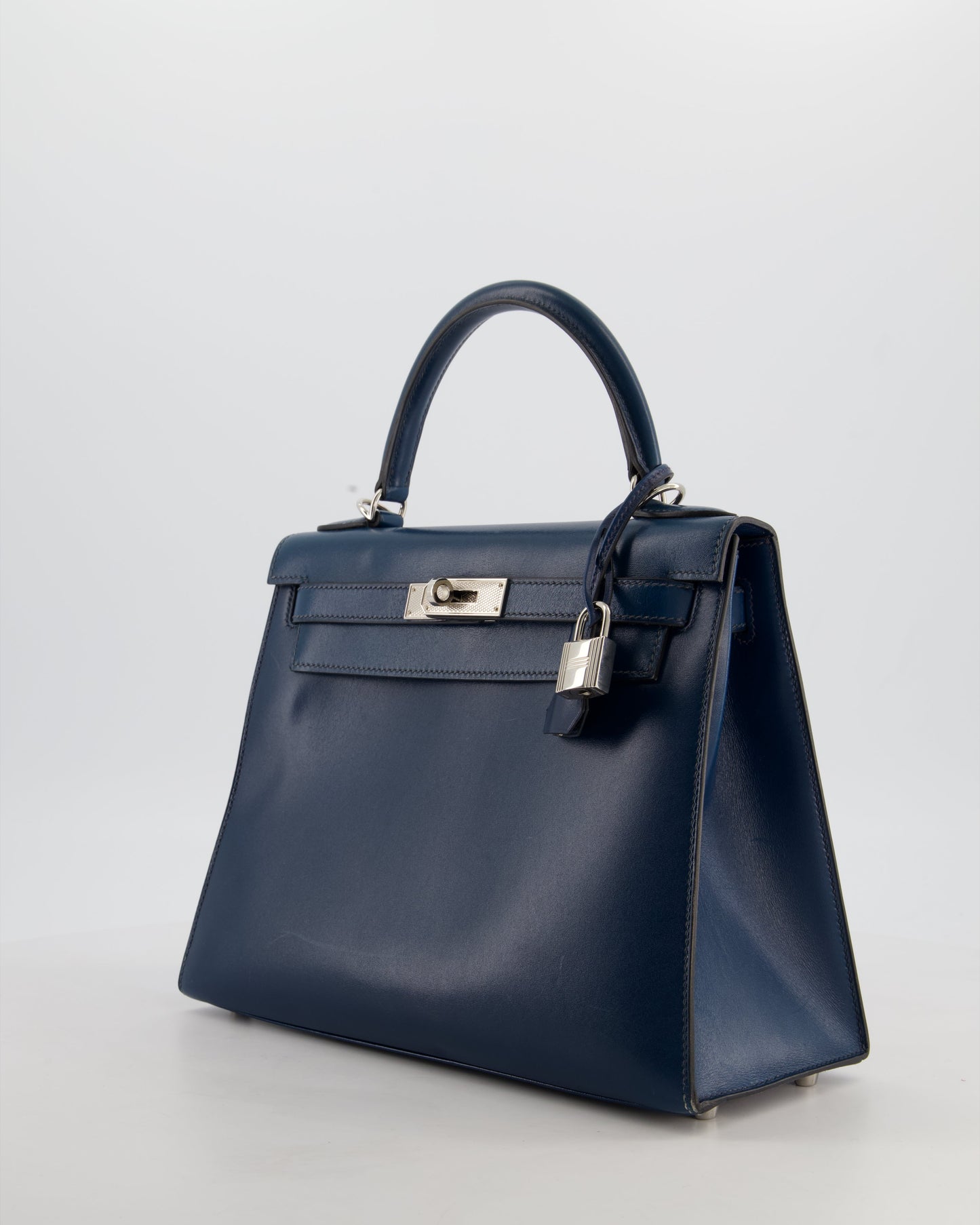 *VERY RARE* Hermes Kelly 28 Sellier Bag in Bleu De Prusse Box Calf Leather with Guilloche Palladium Hardware