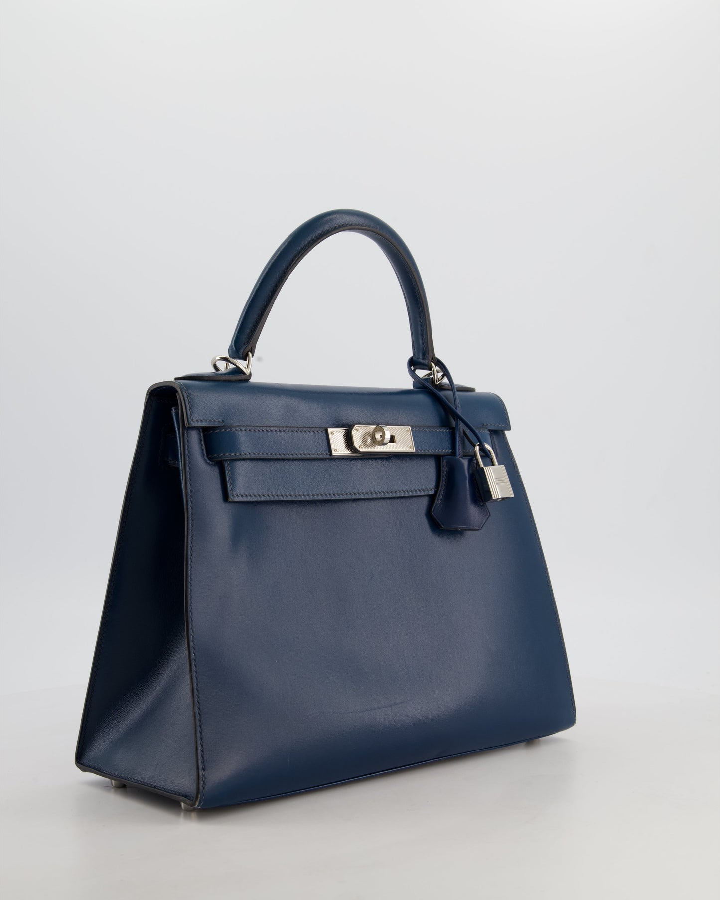 *VERY RARE* Hermes Kelly 28 Sellier Bag in Bleu De Prusse Box Calf Leather with Guilloche Palladium Hardware