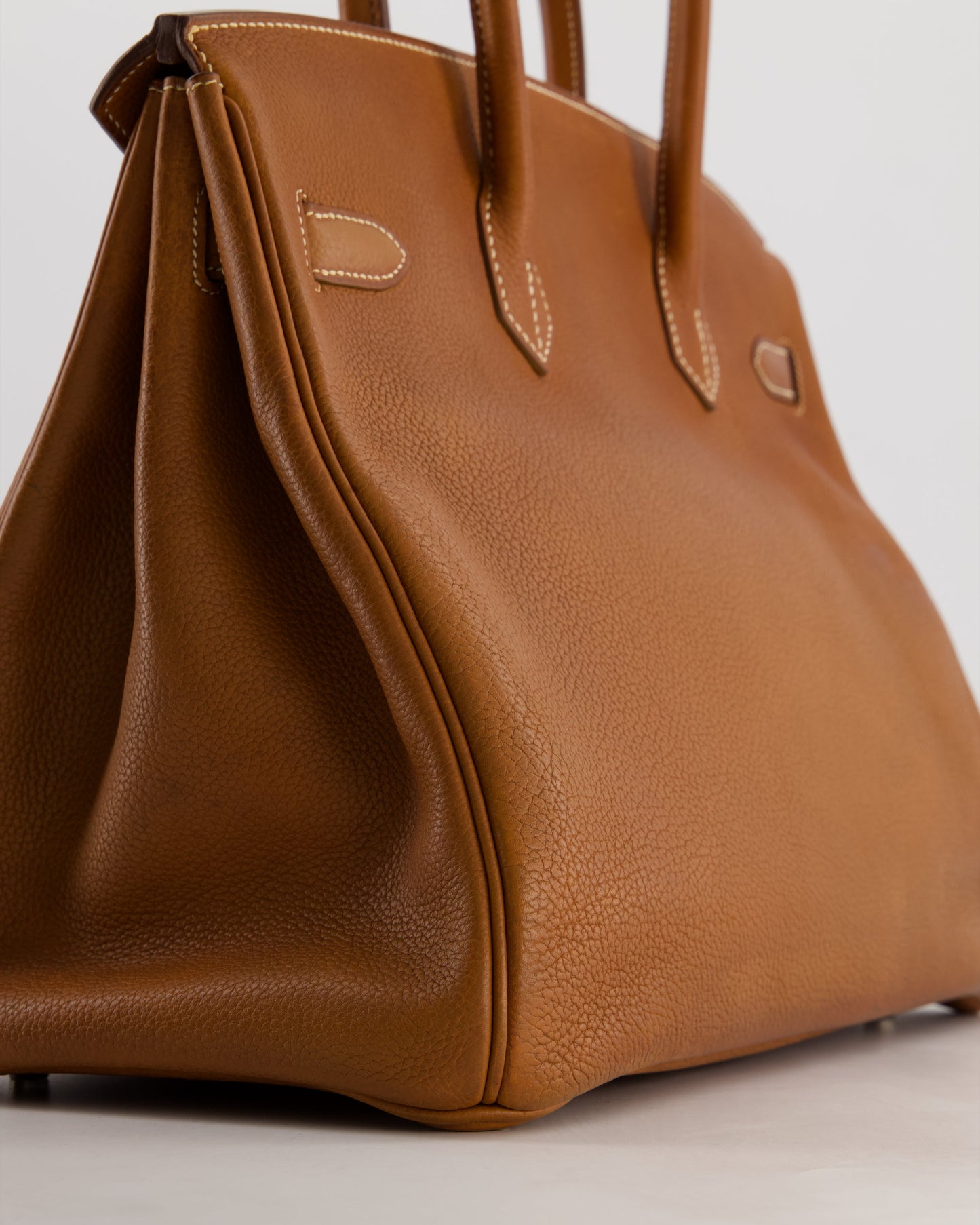 *RARE* Hermes Birkin 35 Retourne Bag in Fauve Barenia Faubourg Leather with Palladium Hardware