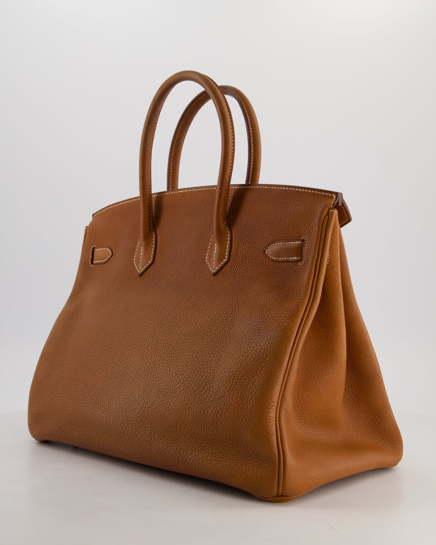 *RARE* Hermes Birkin 35 Retourne Bag in Fauve Barenia Faubourg Leather with Palladium Hardware