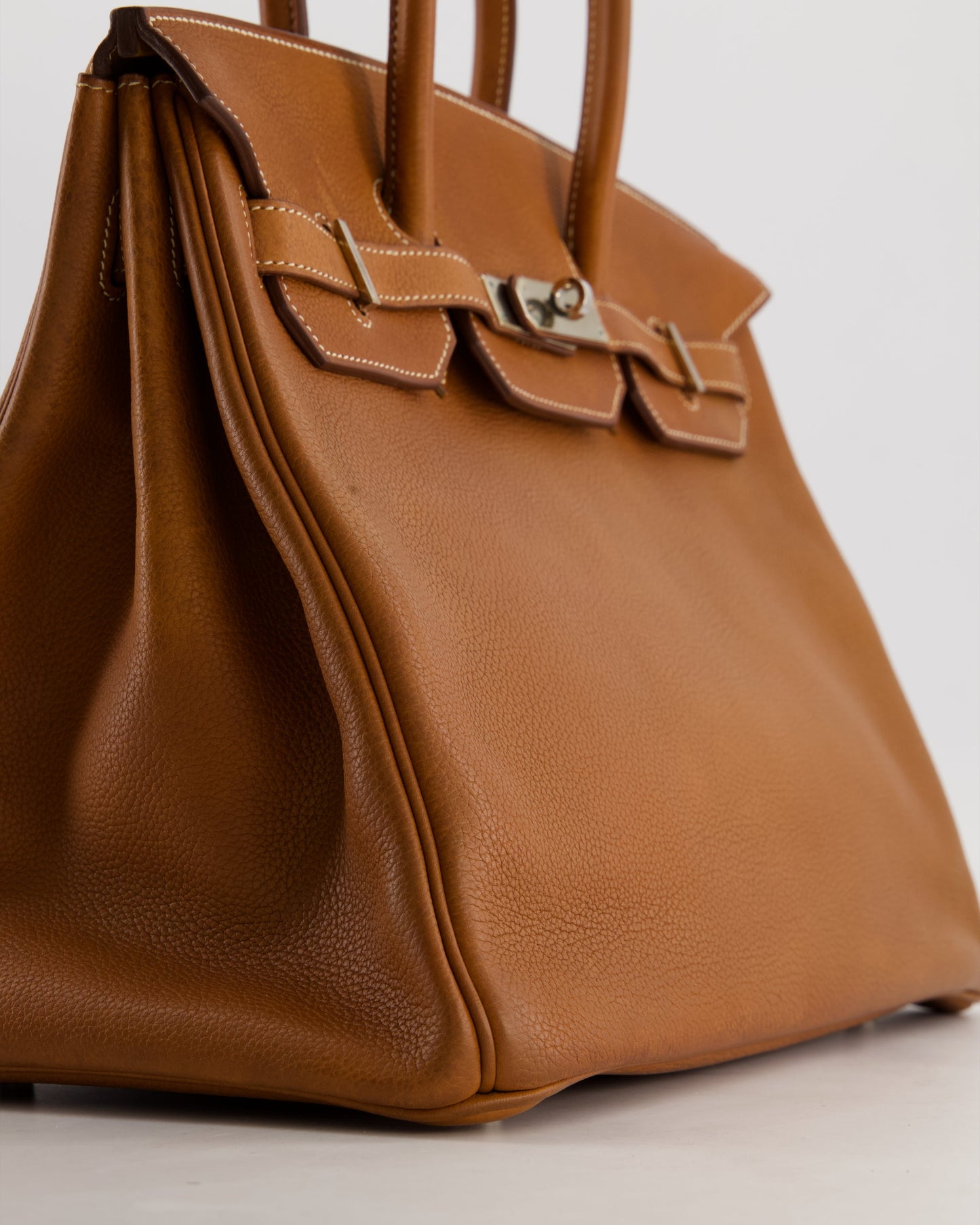 *RARE* Hermes Birkin 35 Retourne Bag in Fauve Barenia Faubourg Leather with Palladium Hardware