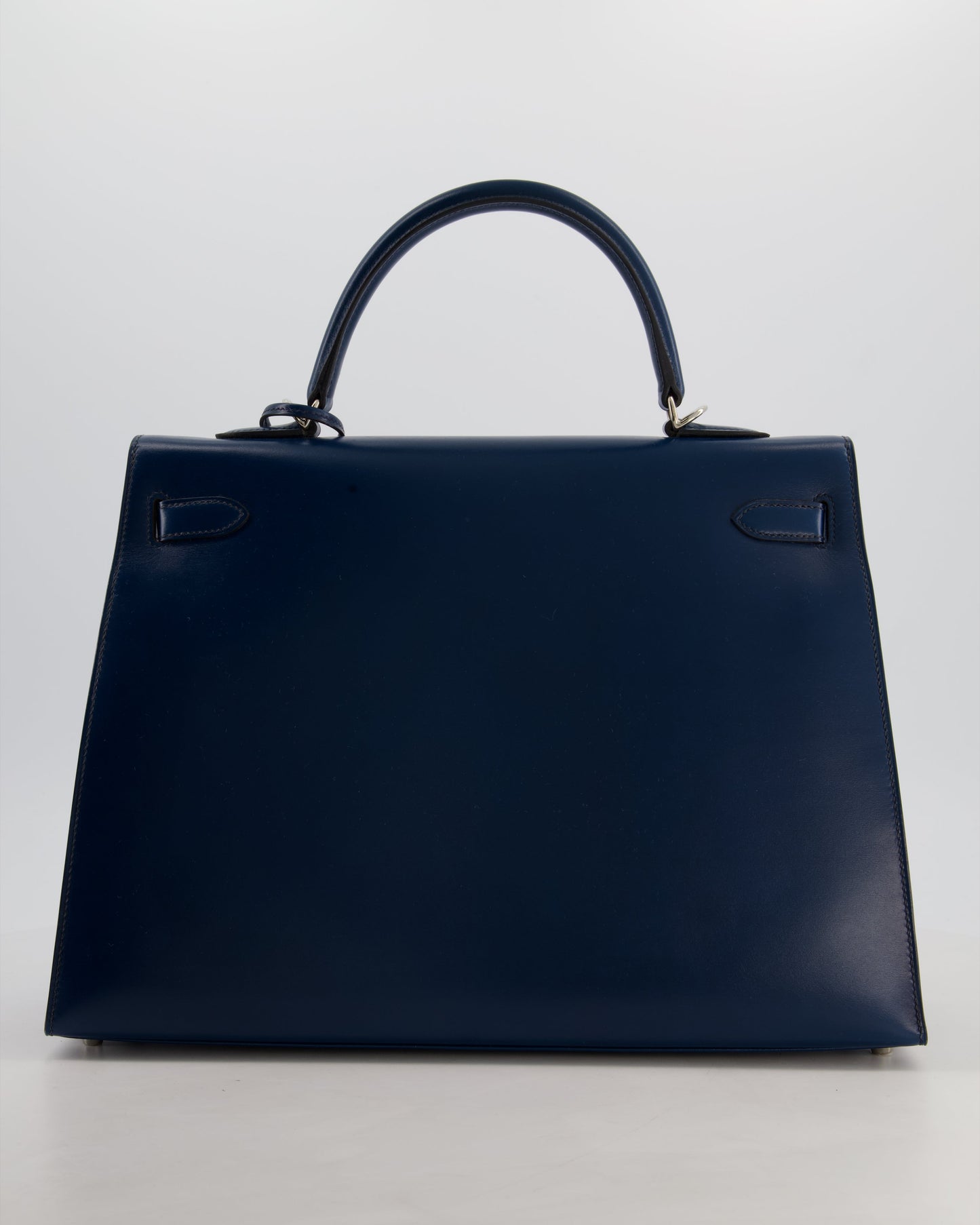 *VERY RARE* Hermes Kelly 35 Sellier Bag in Bleu De Prusse Box Calf Leather with Guilloche Palladium Hardware