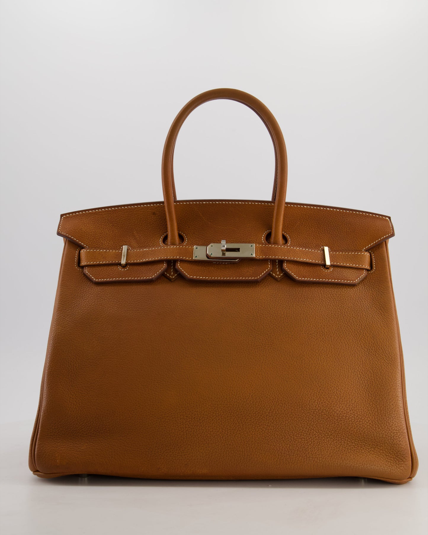 *RARE* Hermes Birkin 35 Retourne Bag in Fauve Barenia Faubourg Leather with Palladium Hardware