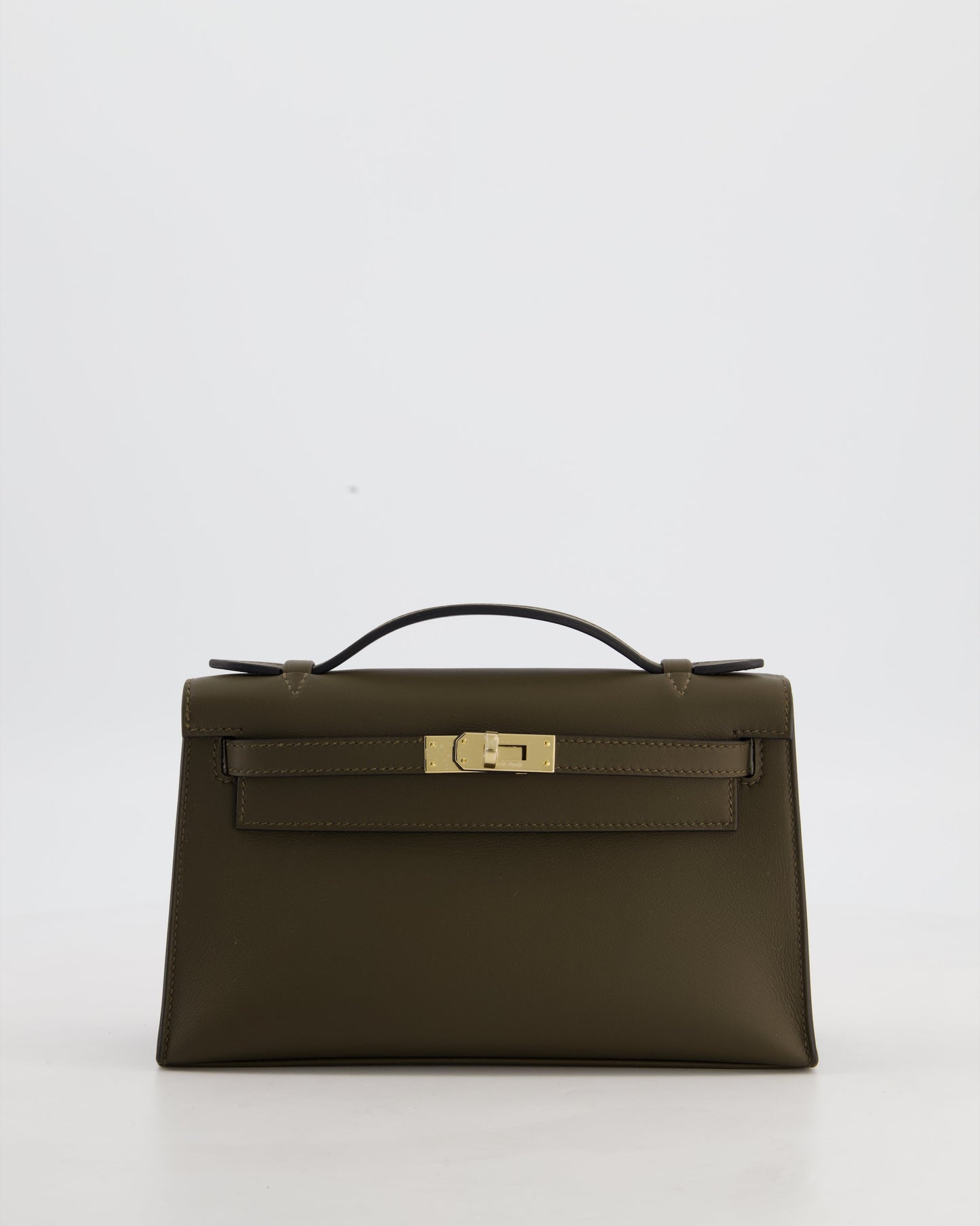 *NEW COLOUR* Hermes Mini Kelly Pochette Bag in Vert Loden Swift Leather and Permabrass Hardware