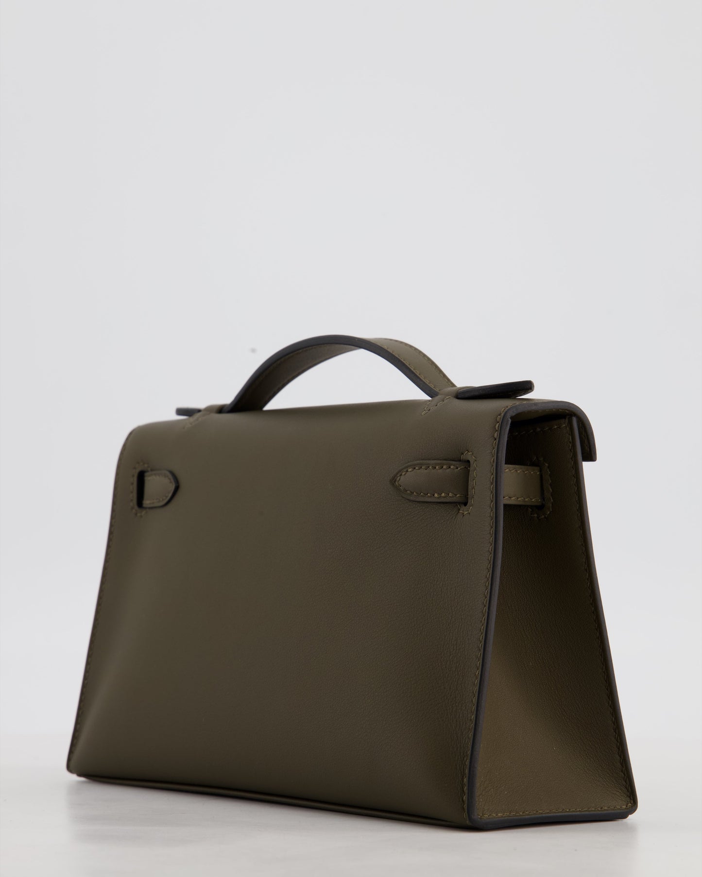 *NEW COLOUR* Hermes Mini Kelly Pochette Bag in Vert Loden Swift Leather and Permabrass Hardware