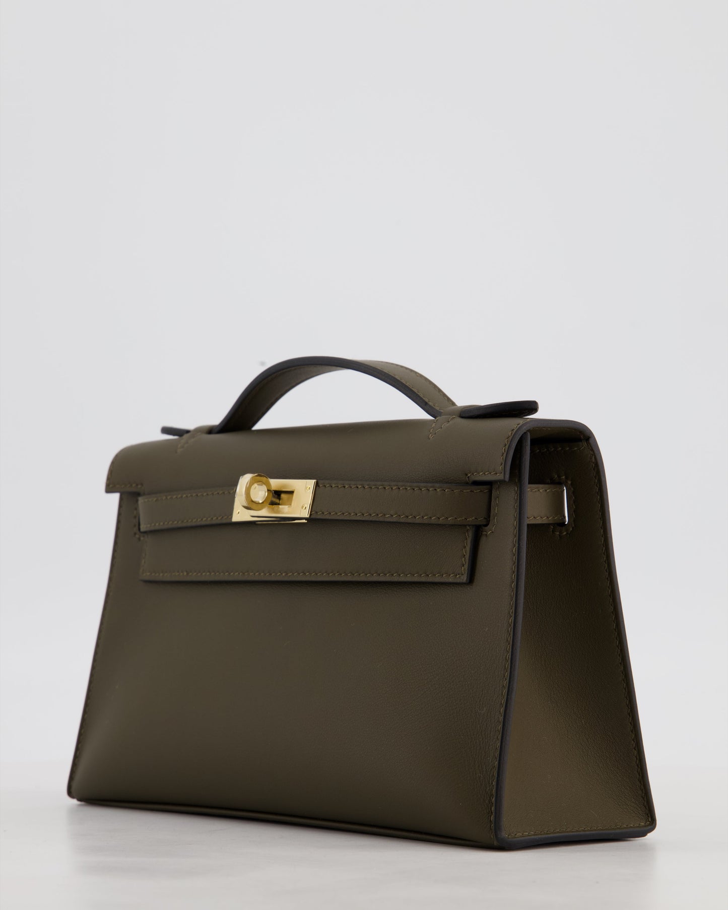 *NEW COLOUR* Hermes Mini Kelly Pochette Bag in Vert Loden Swift Leather and Permabrass Hardware