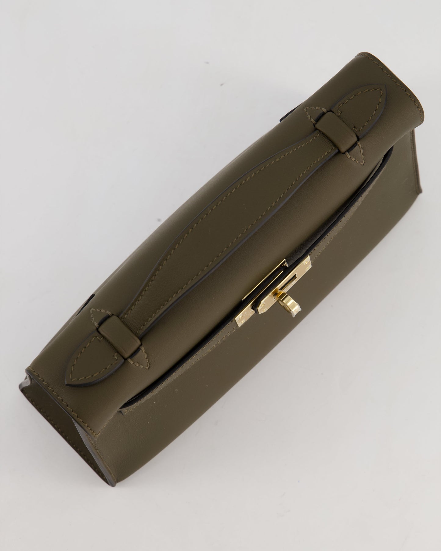 *NEW COLOUR* Hermes Mini Kelly Pochette Bag in Vert Loden Swift Leather and Permabrass Hardware