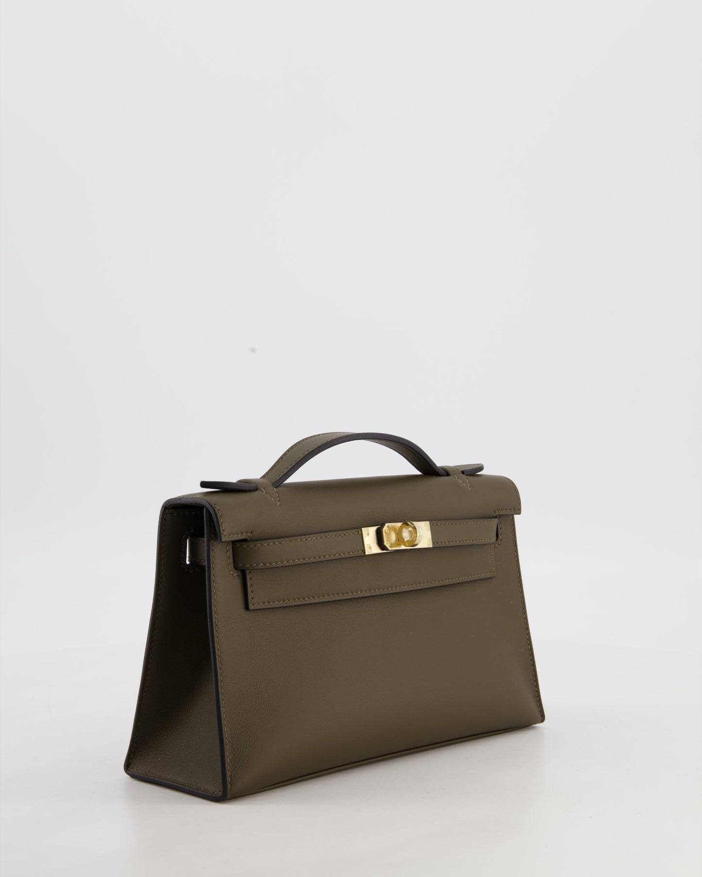 *NEW COLOUR* Hermes Mini Kelly Pochette Bag in Vert Loden Swift Leather and Permabrass Hardware