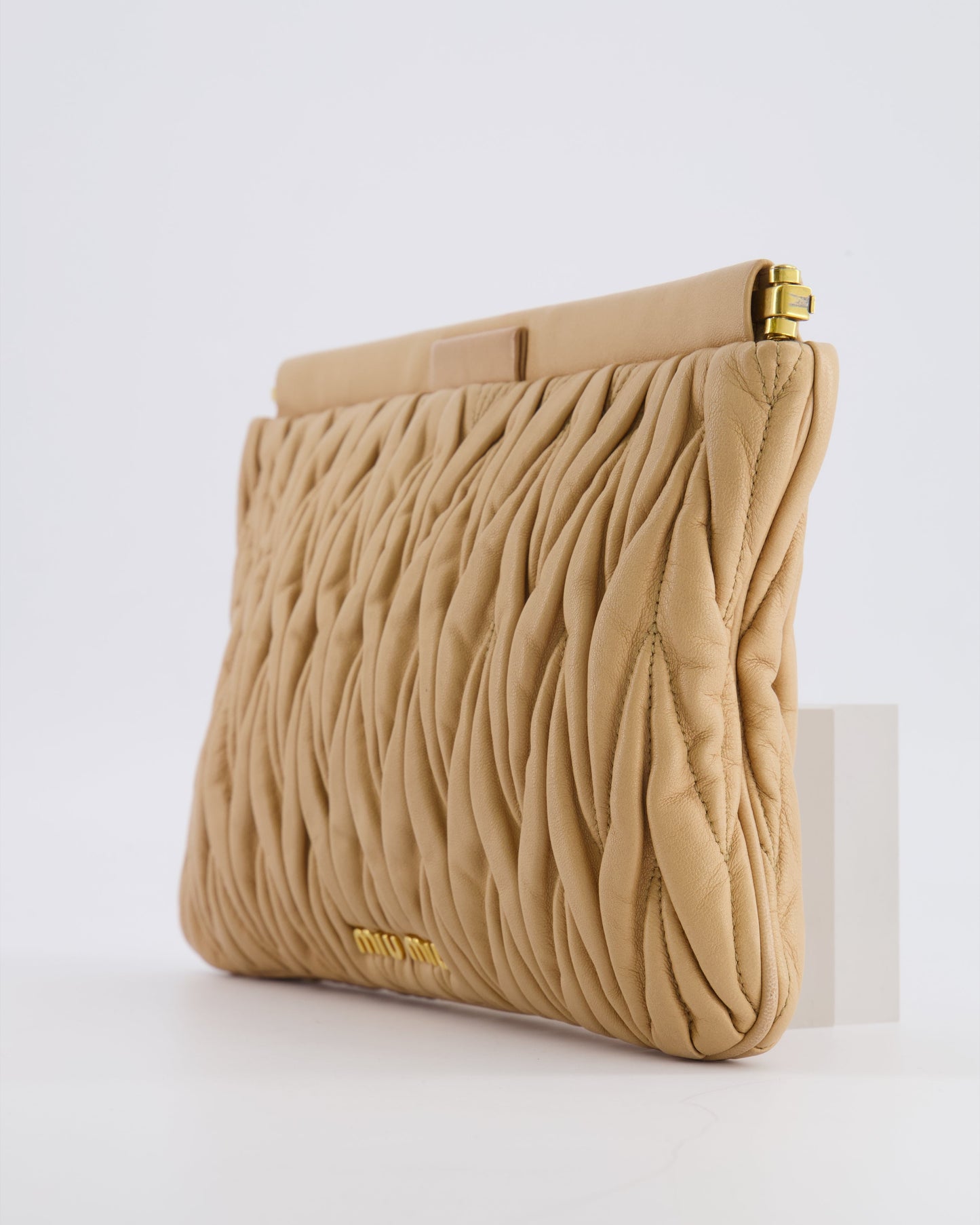 Miu Miu Beige Matelasse Leather Pouch Bag with Gold Hardware