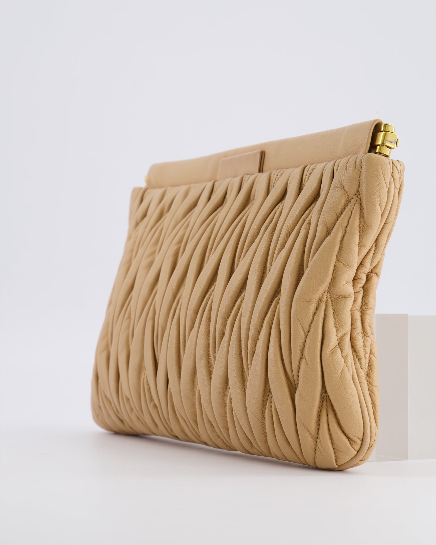 Miu Miu Beige Matelasse Leather Pouch Bag with Gold Hardware