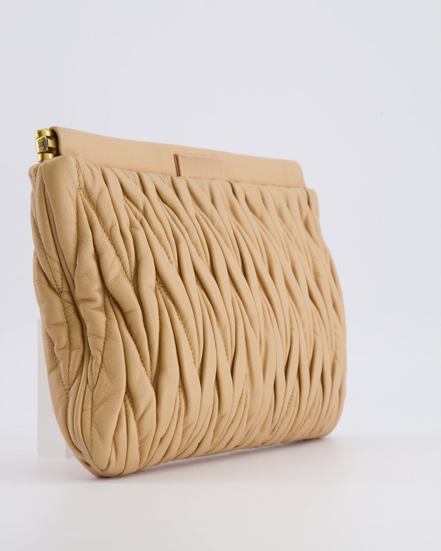 Miu Miu Beige Matelasse Leather Pouch Bag with Gold Hardware