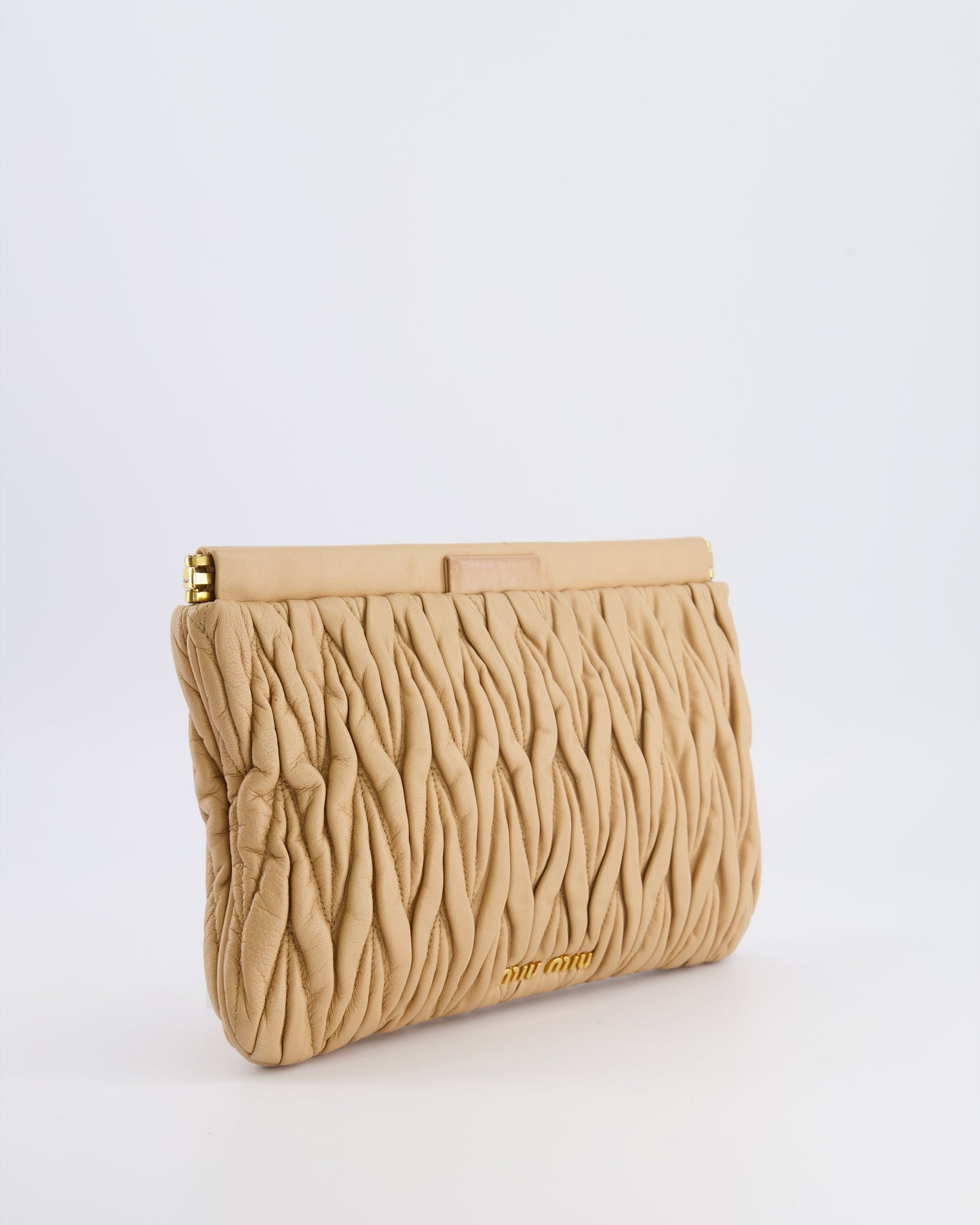 Miu Miu Beige Matelasse Leather Pouch Bag with Gold Hardware