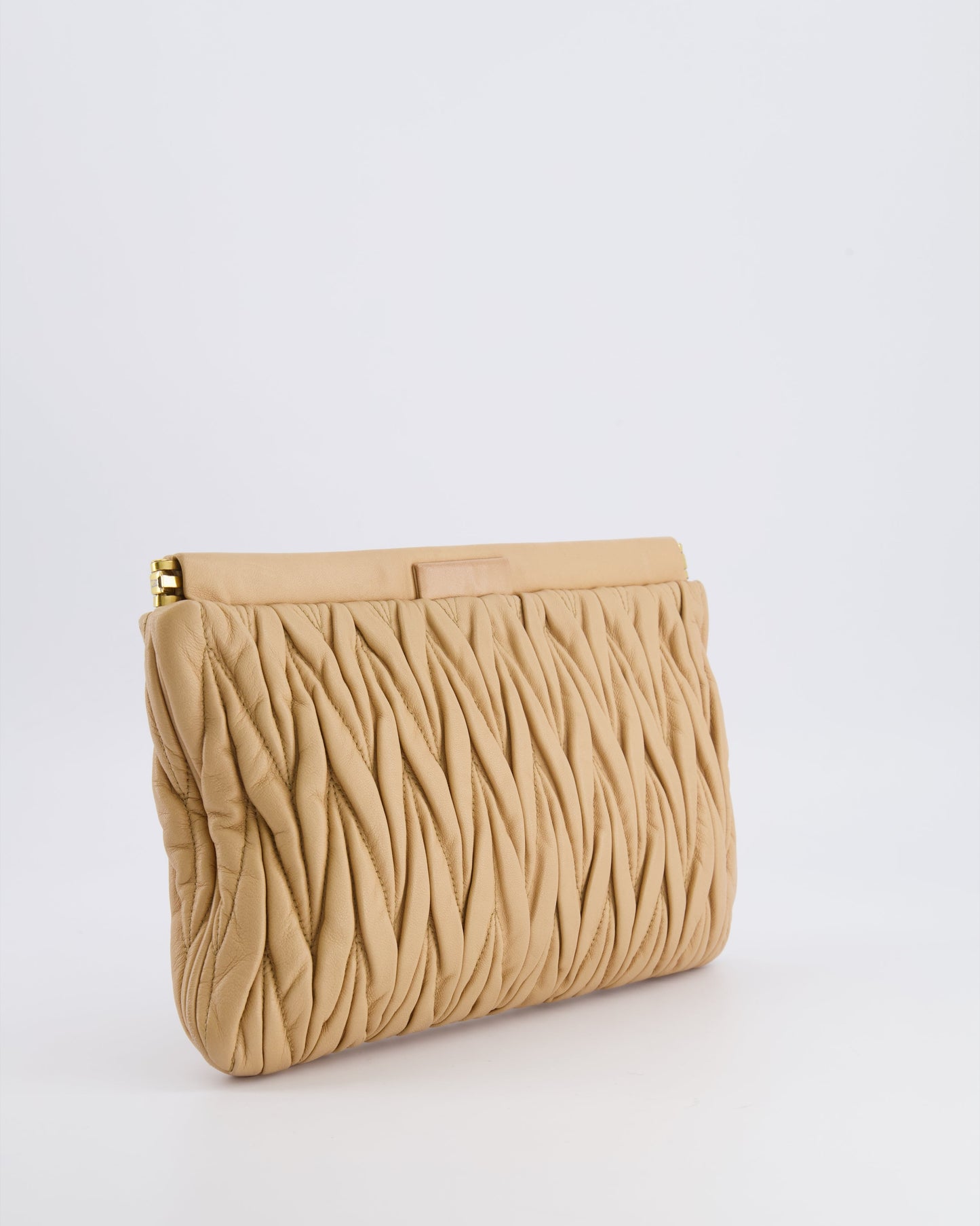 Miu Miu Beige Matelasse Leather Pouch Bag with Gold Hardware