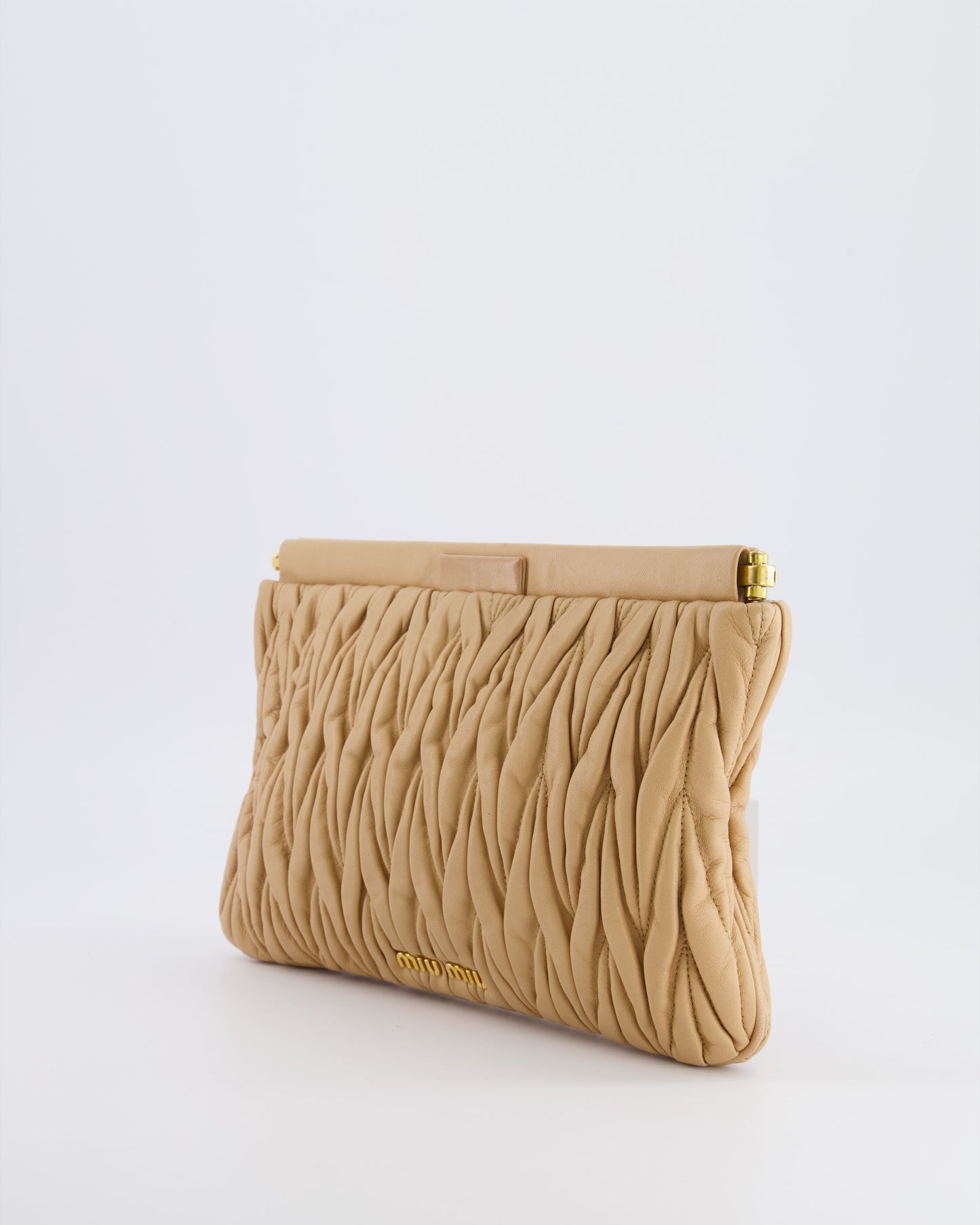 Miu Miu Beige Matelasse Leather Pouch Bag with Gold Hardware