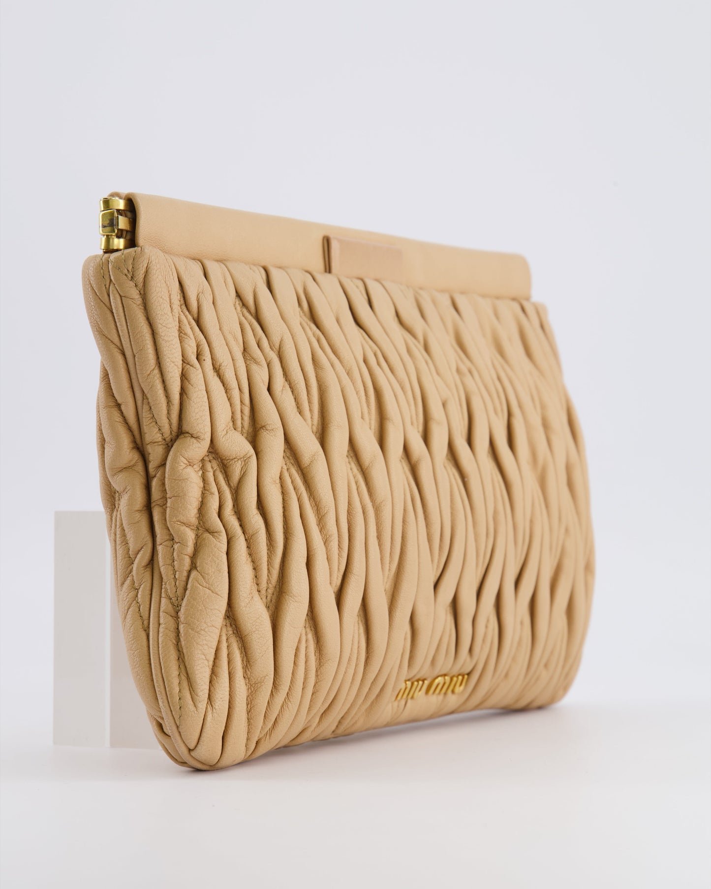Miu Miu Beige Matelasse Leather Pouch Bag with Gold Hardware