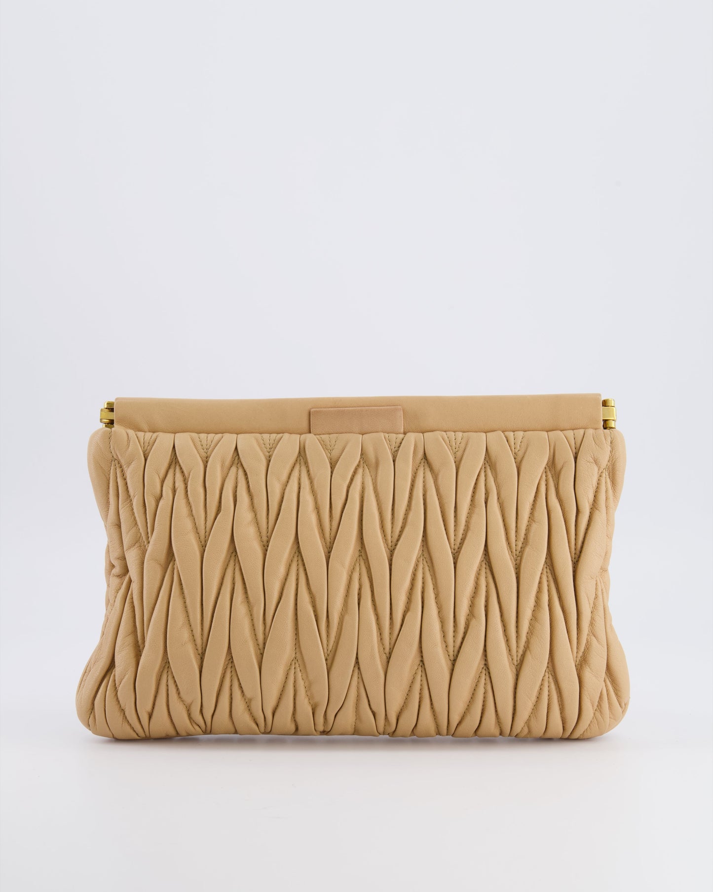 Miu Miu Beige Matelasse Leather Pouch Bag with Gold Hardware