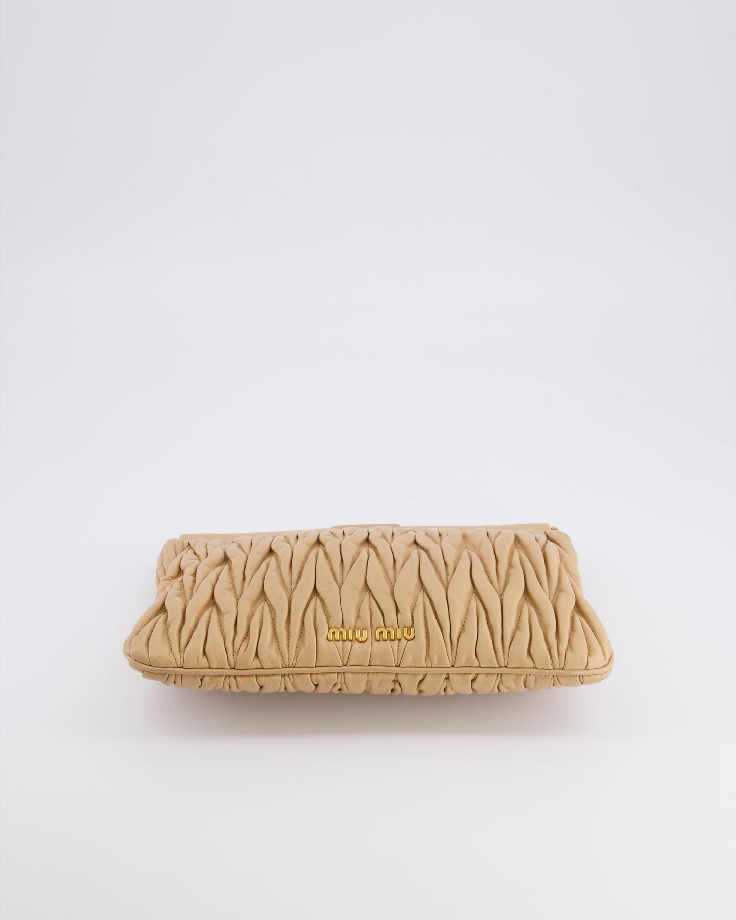 Miu Miu Beige Matelasse Leather Pouch Bag with Gold Hardware