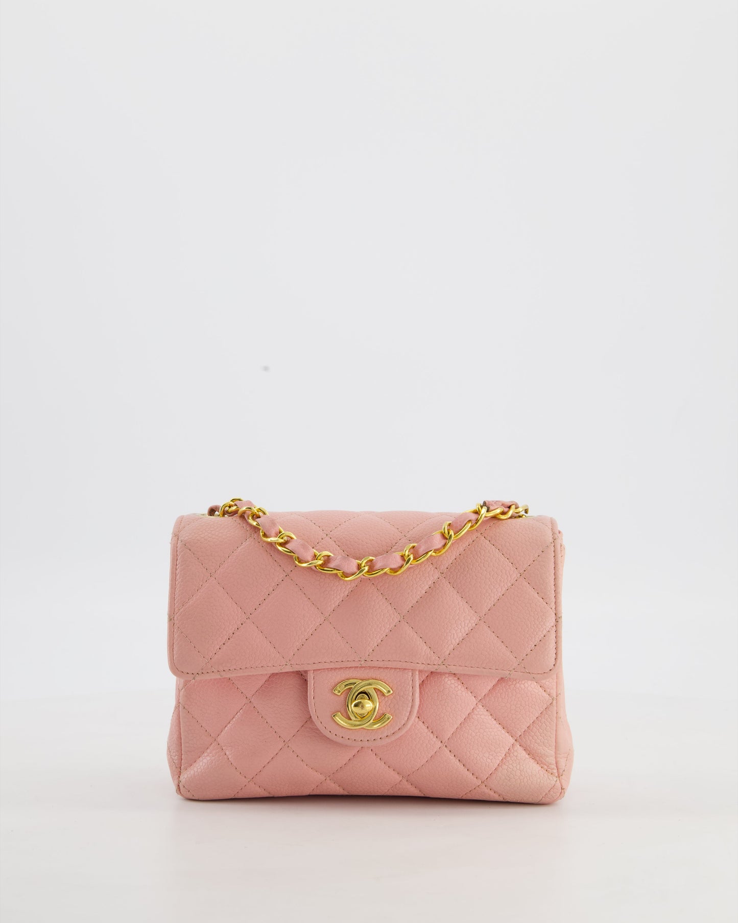 *HOT* Chanel Pink Mini Square Bag in Caviar Leather with 24K Gold Hardware