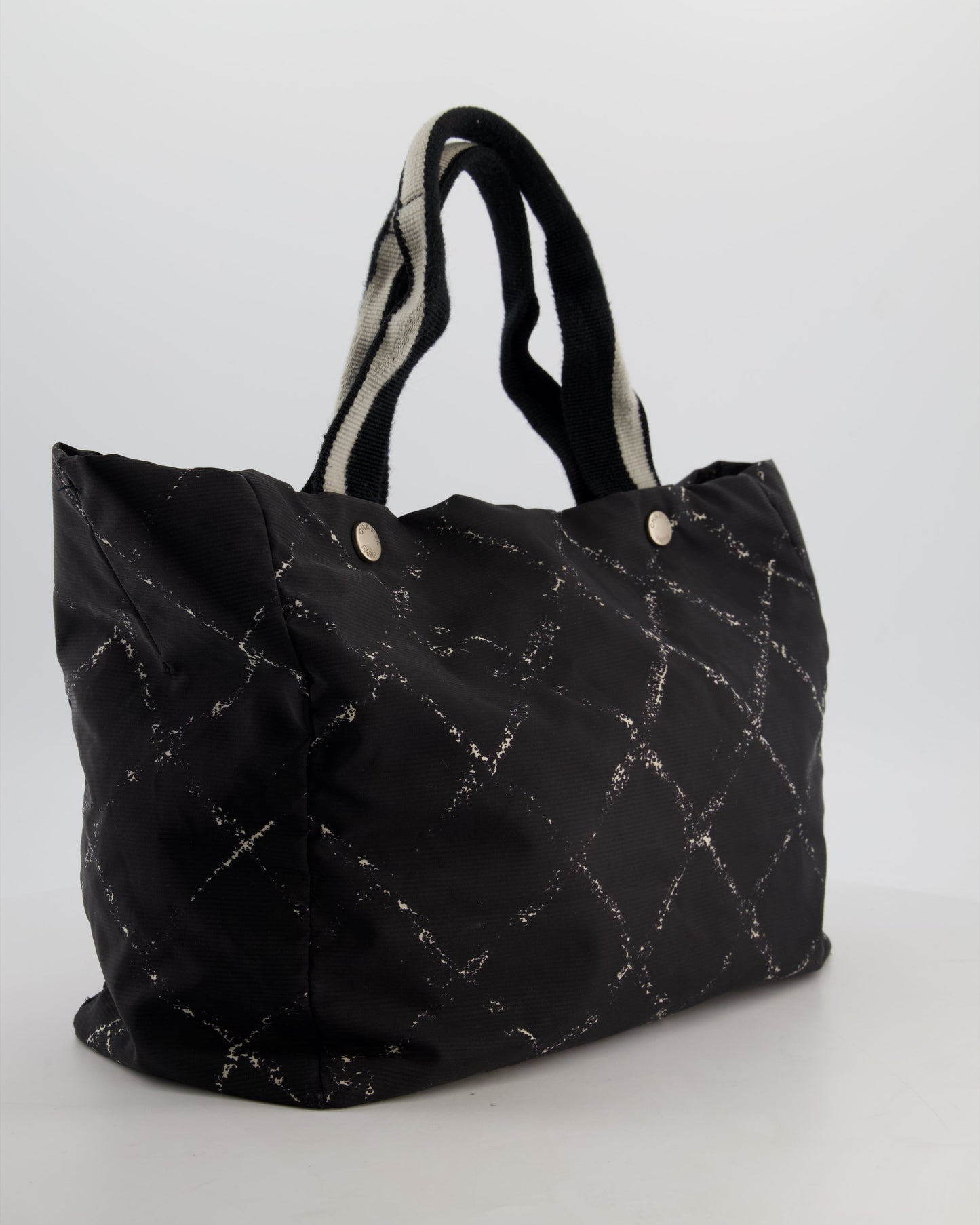 Chanel Black Nylon Quilted Print Tote Bag with Polished Silver Hardware