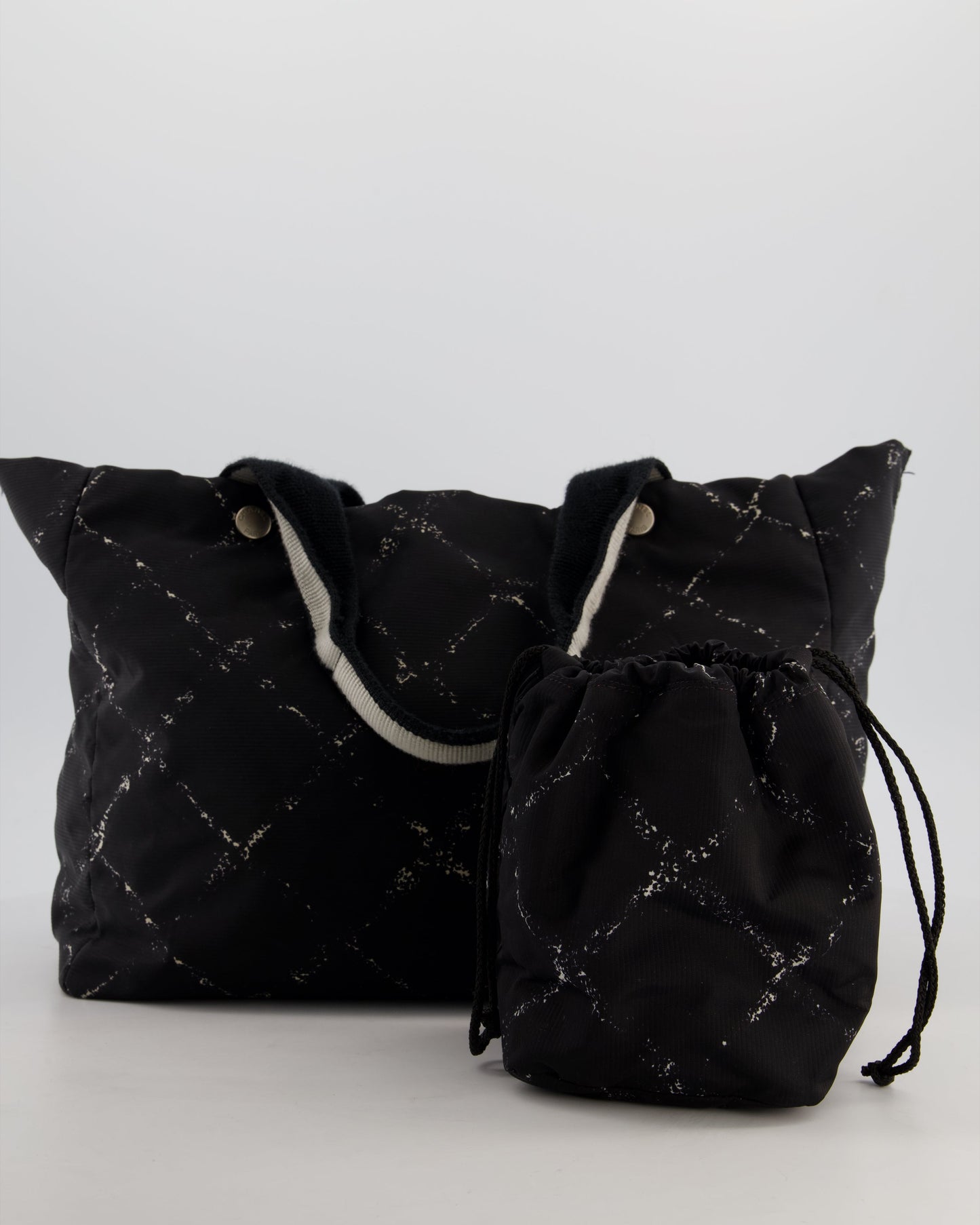 Chanel Black Nylon Quilted Print Tote Bag with Polished Silver Hardware