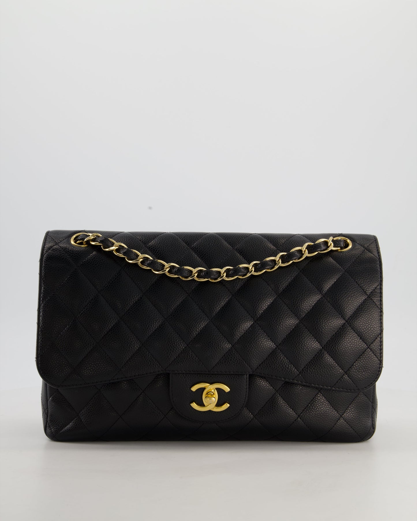 Chanel Black Jumbo Classic Double Flap Bag in Caviar Leather with Gold Hardware