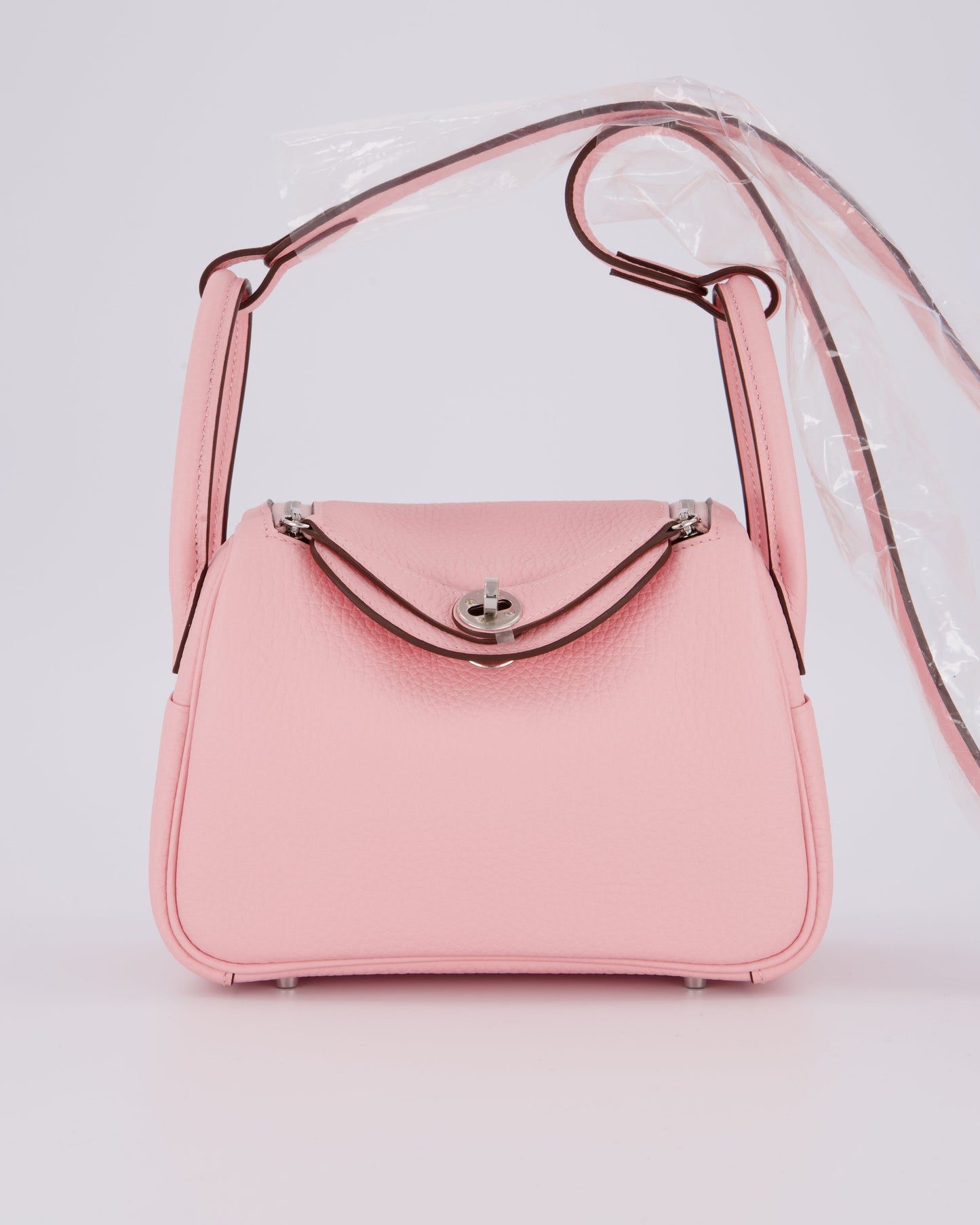 *SUPER HOT* Hermes Mini Lindy II Bag in Rose Sakura Taurillon Clemence Leather with Palladium Hardware