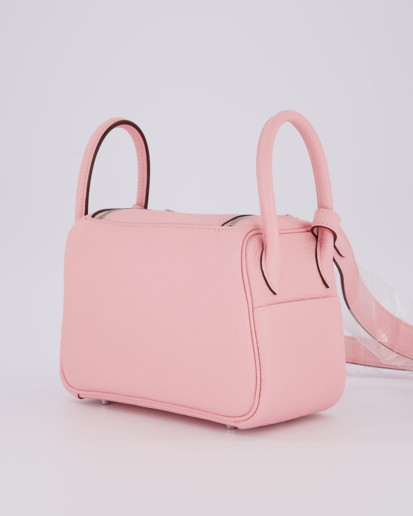 *SUPER HOT* Hermes Mini Lindy II Bag in Rose Sakura Taurillon Clemence Leather with Palladium Hardware