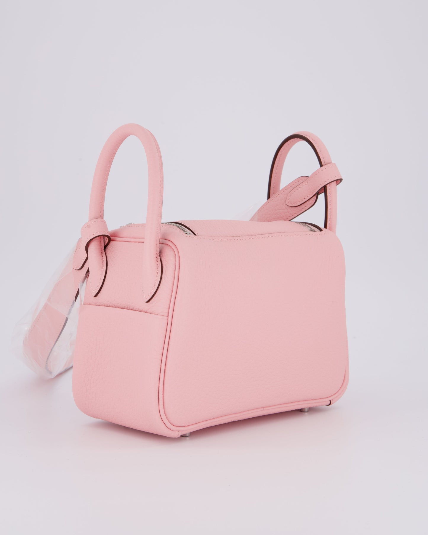 *SUPER HOT* Hermes Mini Lindy II Bag in Rose Sakura Taurillon Clemence Leather with Palladium Hardware