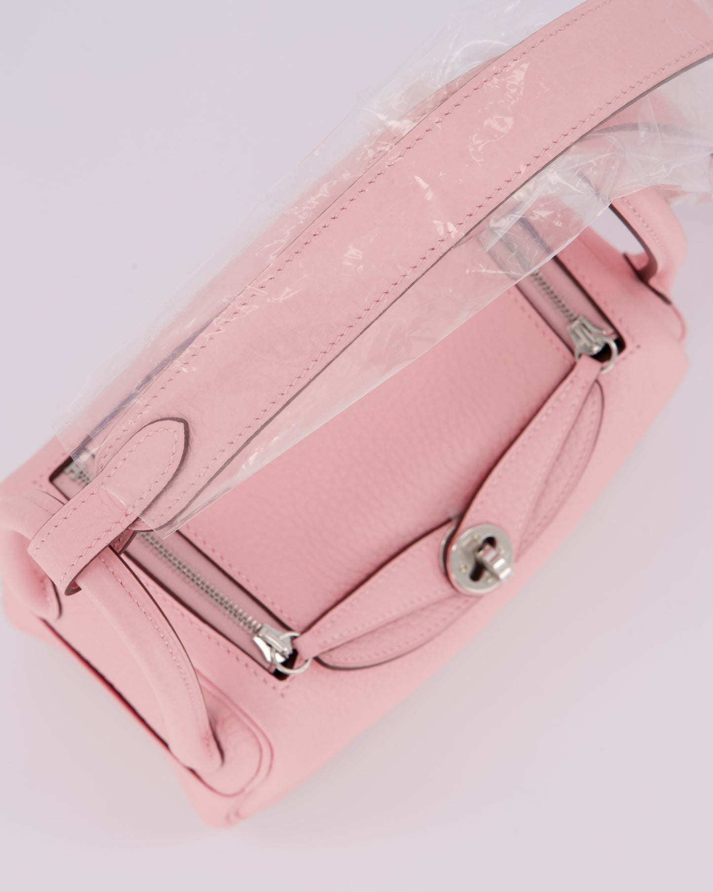 *SUPER HOT* Hermes Mini Lindy II Bag in Rose Sakura Taurillon Clemence Leather with Palladium Hardware