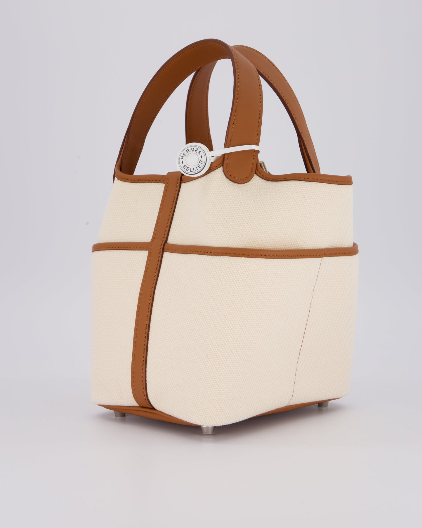*HOT* Hermes Picotin 18 Lock Cargo Bag in Ecru Canvas & Gold Swift Leather with Palladium Hardware