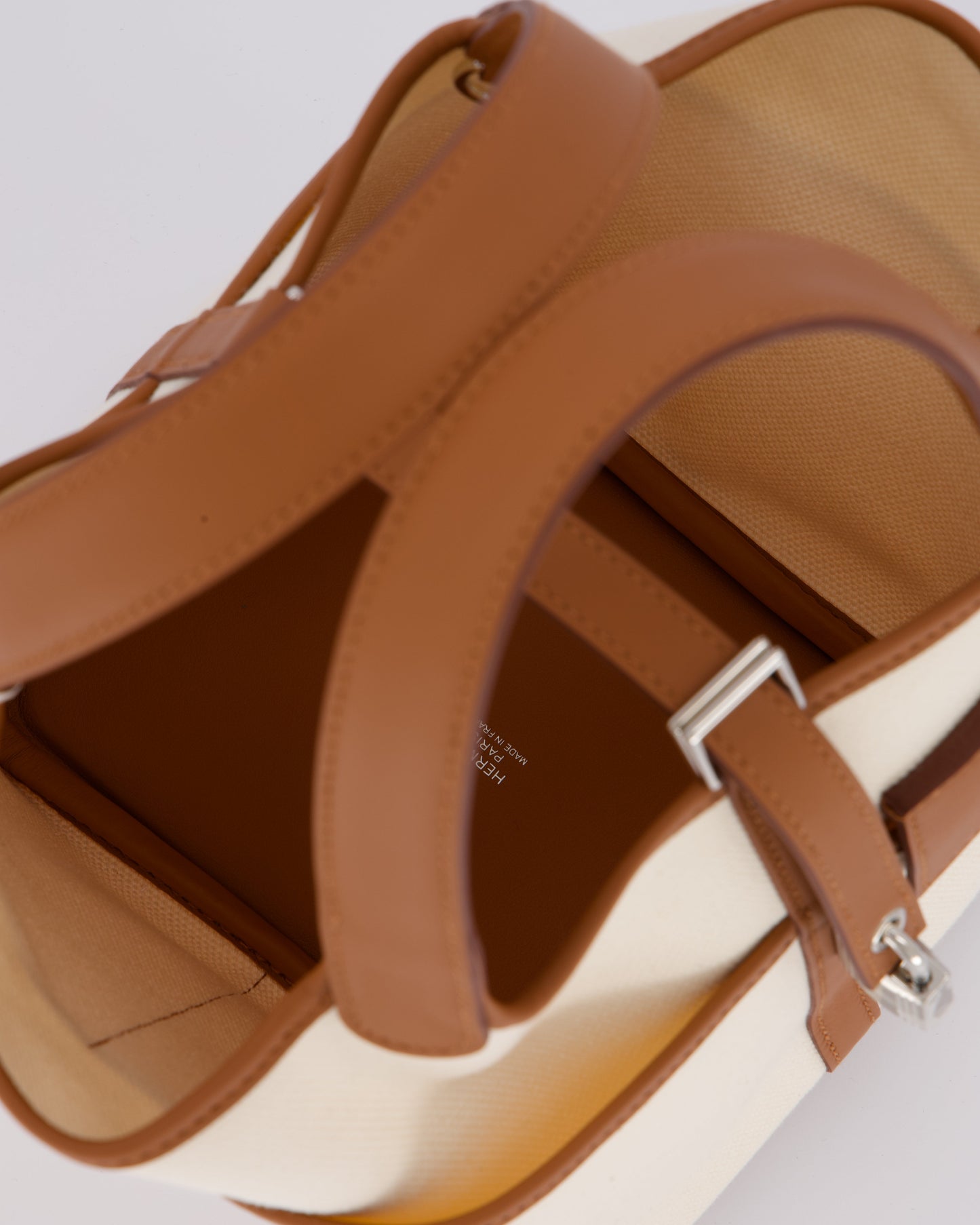 *HOT* Hermes Picotin 18 Lock Cargo Bag in Ecru Canvas & Gold Swift Leather with Palladium Hardware