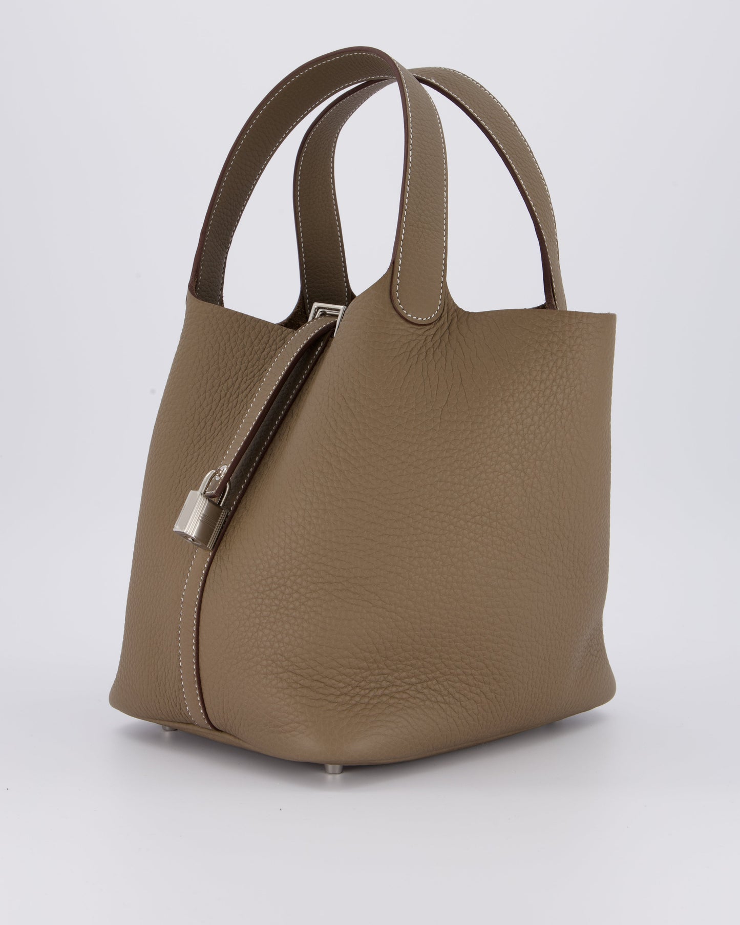 Hermes Picotin 22 Lock Bag in Etoupe Clemence Leather with Palladium Hardware