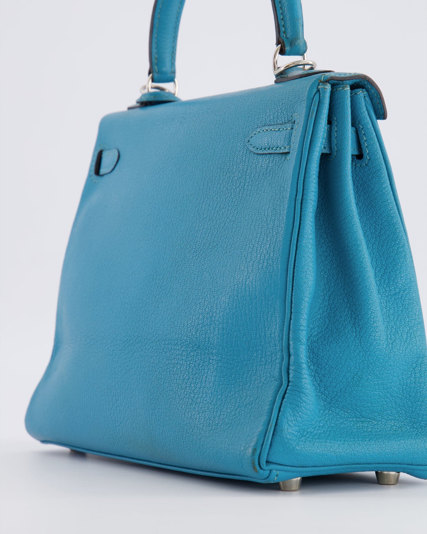 Hermes Kelly 25 Retourne Bag in Bleu Paon Evercolor Leather with Palladium Hardware
