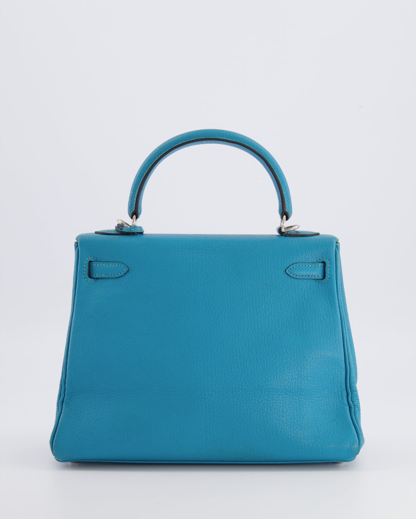 Hermes Kelly 25 Retourne Bag in Bleu Paon Evercolor Leather with Palladium Hardware