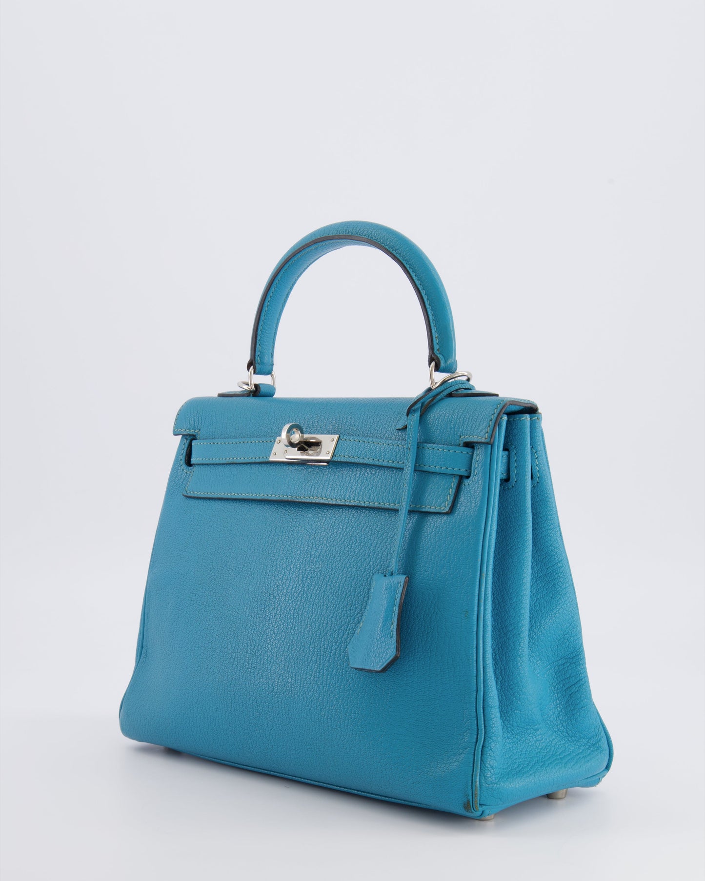Hermes Kelly 25 Retourne Bag in Bleu Paon Evercolor Leather with Palladium Hardware