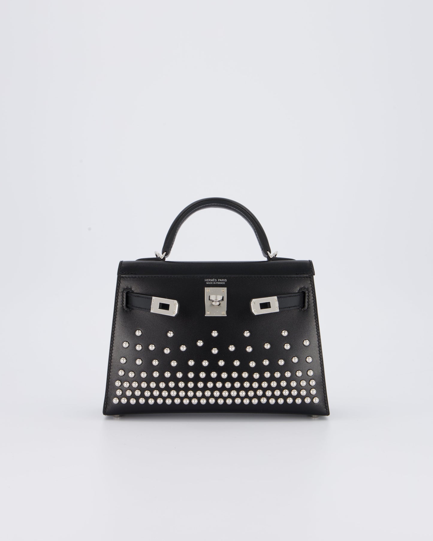 *SUPER RARE & HOT* Hermes Mini Kelly II 20 Clouté Bag in Noir Box Calf Leather with Palladium Hardware & Studs