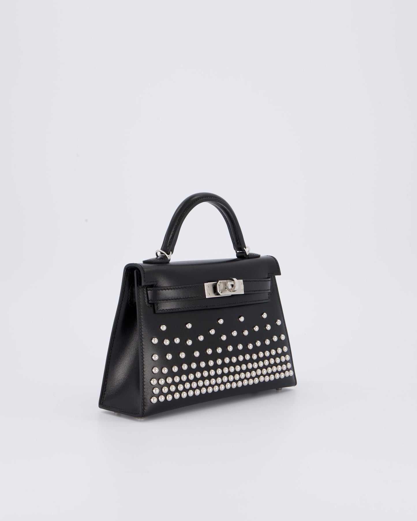 *SUPER RARE & HOT* Hermes Mini Kelly II 20 Clouté Bag in Noir Box Calf Leather with Palladium Hardware & Studs