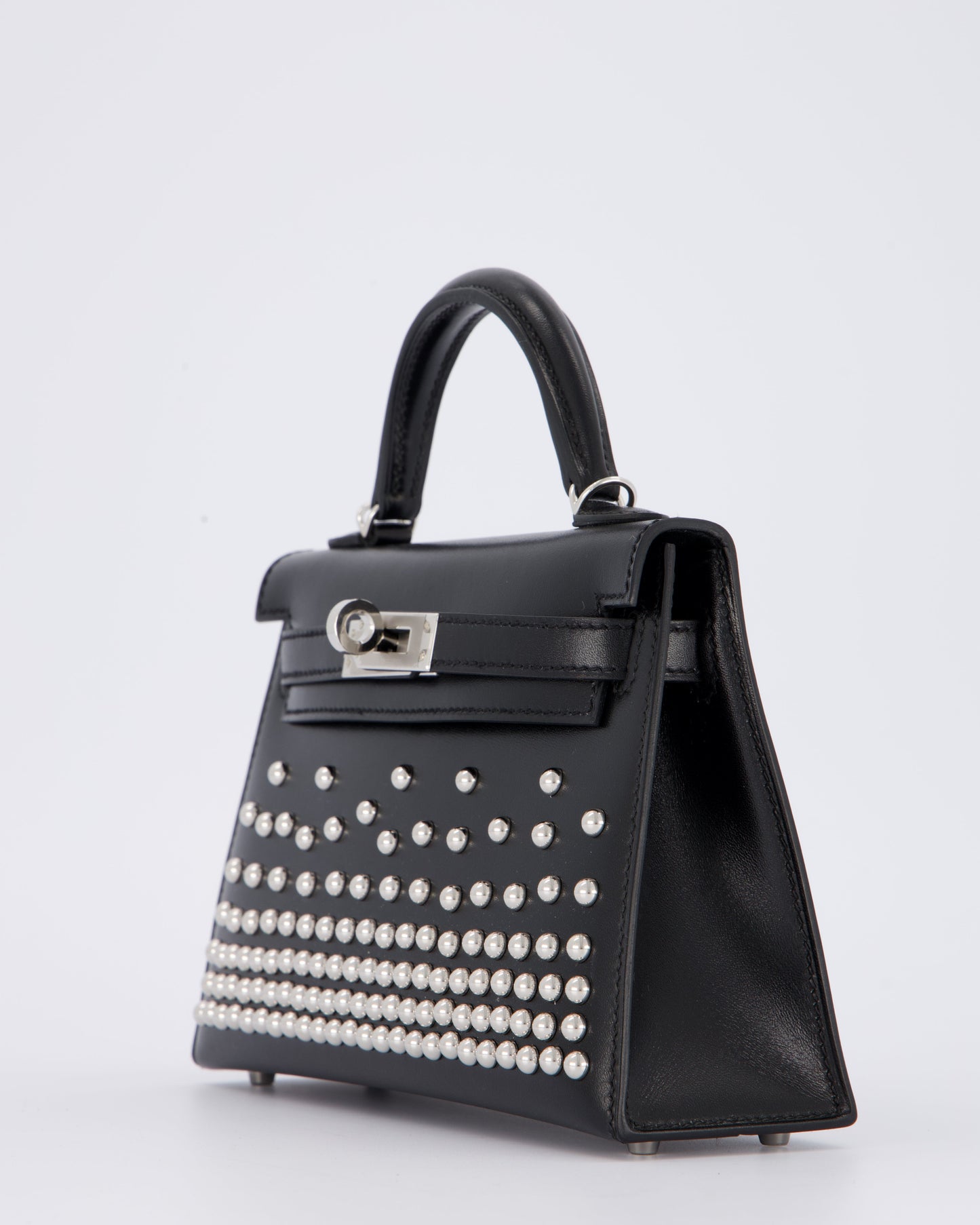 *SUPER RARE & HOT* Hermes Mini Kelly II 20 Clouté Bag in Noir Box Calf Leather with Palladium Hardware & Studs