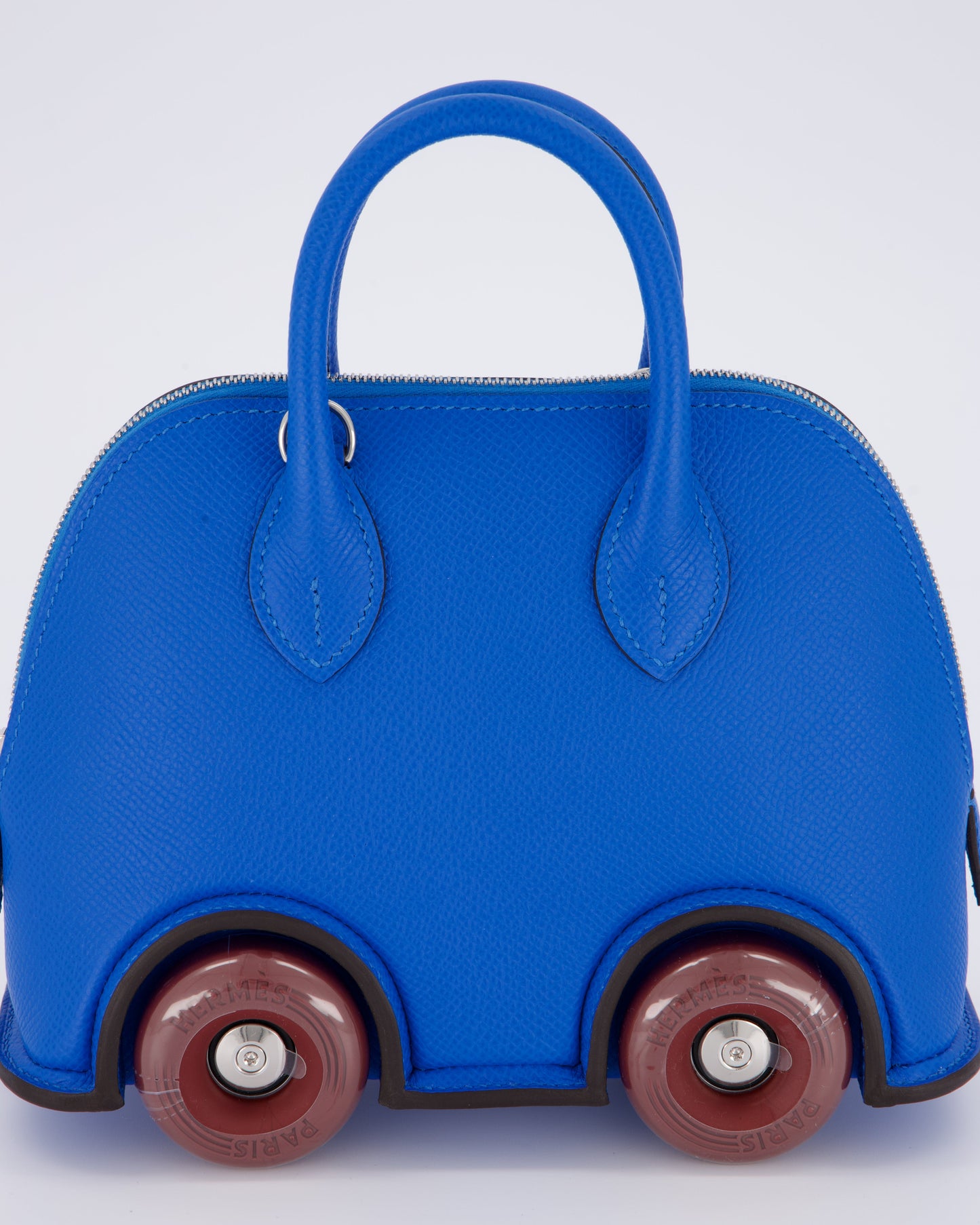 *SUPER RARE & HOT* Hermes Mini Bolide on Wheels Bag in Bleu Hydra Epsom Leather with Rouge H Wheels and Palladium Hardware