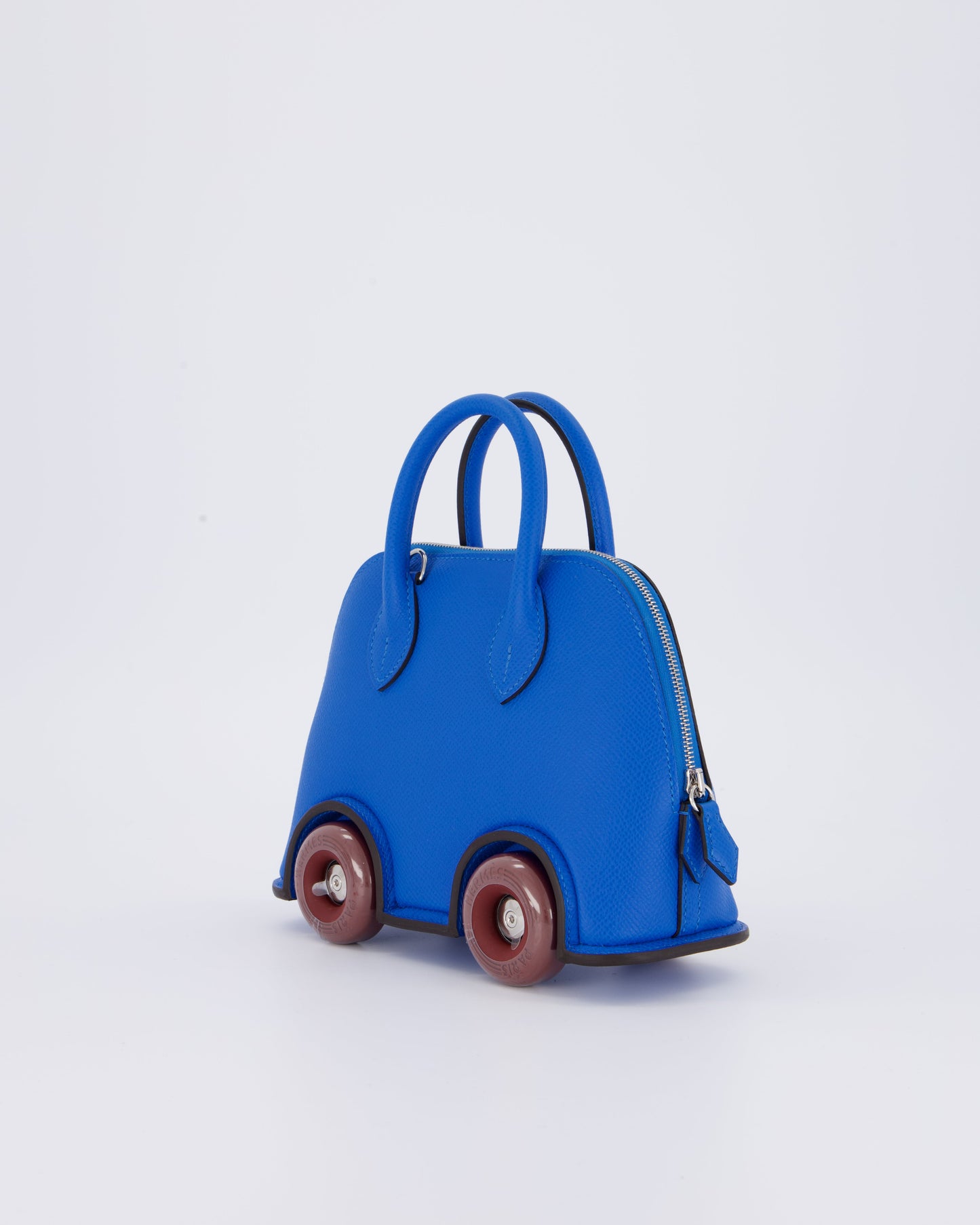 *SUPER RARE & HOT* Hermes Mini Bolide on Wheels Bag in Bleu Hydra Epsom Leather with Rouge H Wheels and Palladium Hardware