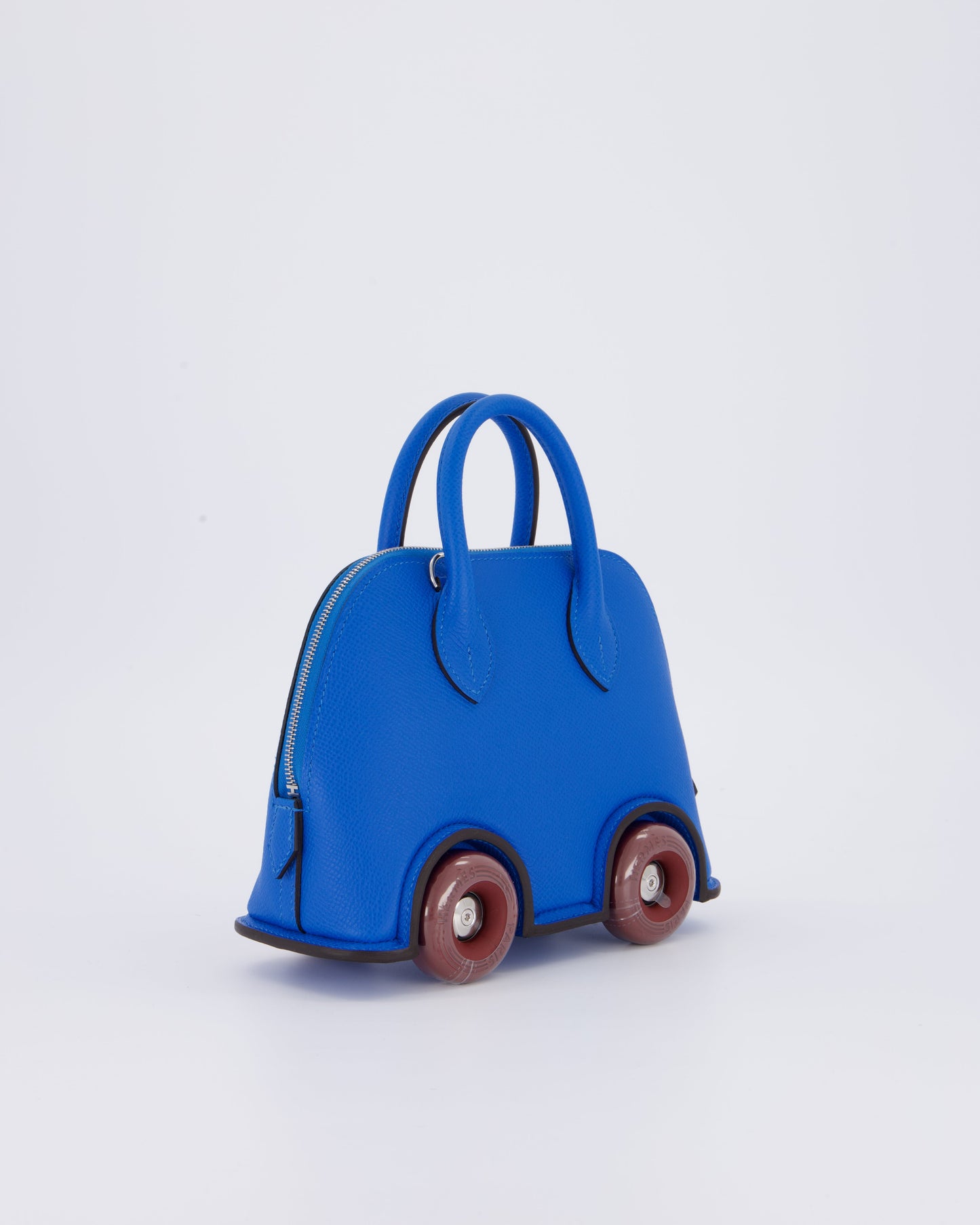 *SUPER RARE & HOT* Hermes Mini Bolide on Wheels Bag in Bleu Hydra Epsom Leather with Rouge H Wheels and Palladium Hardware
