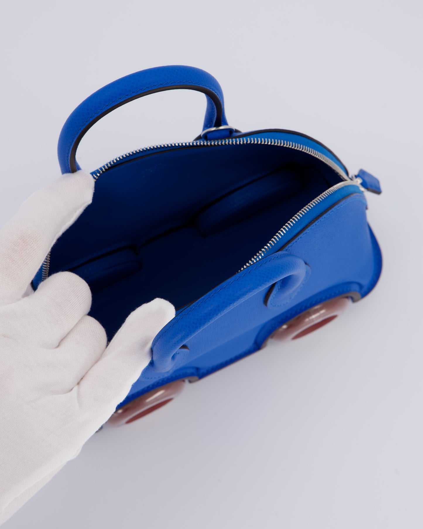 *SUPER RARE & HOT* Hermes Mini Bolide on Wheels Bag in Bleu Hydra Epsom Leather with Rouge H Wheels and Palladium Hardware