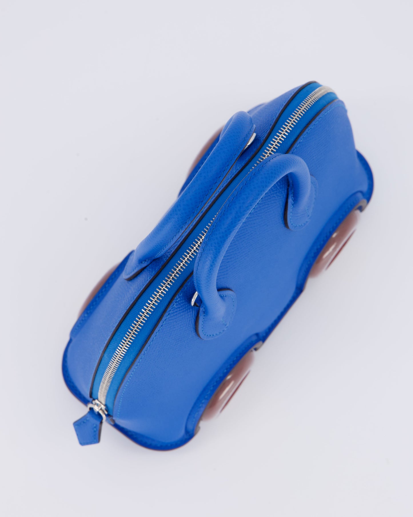 *SUPER RARE & HOT* Hermes Mini Bolide on Wheels Bag in Bleu Hydra Epsom Leather with Rouge H Wheels and Palladium Hardware